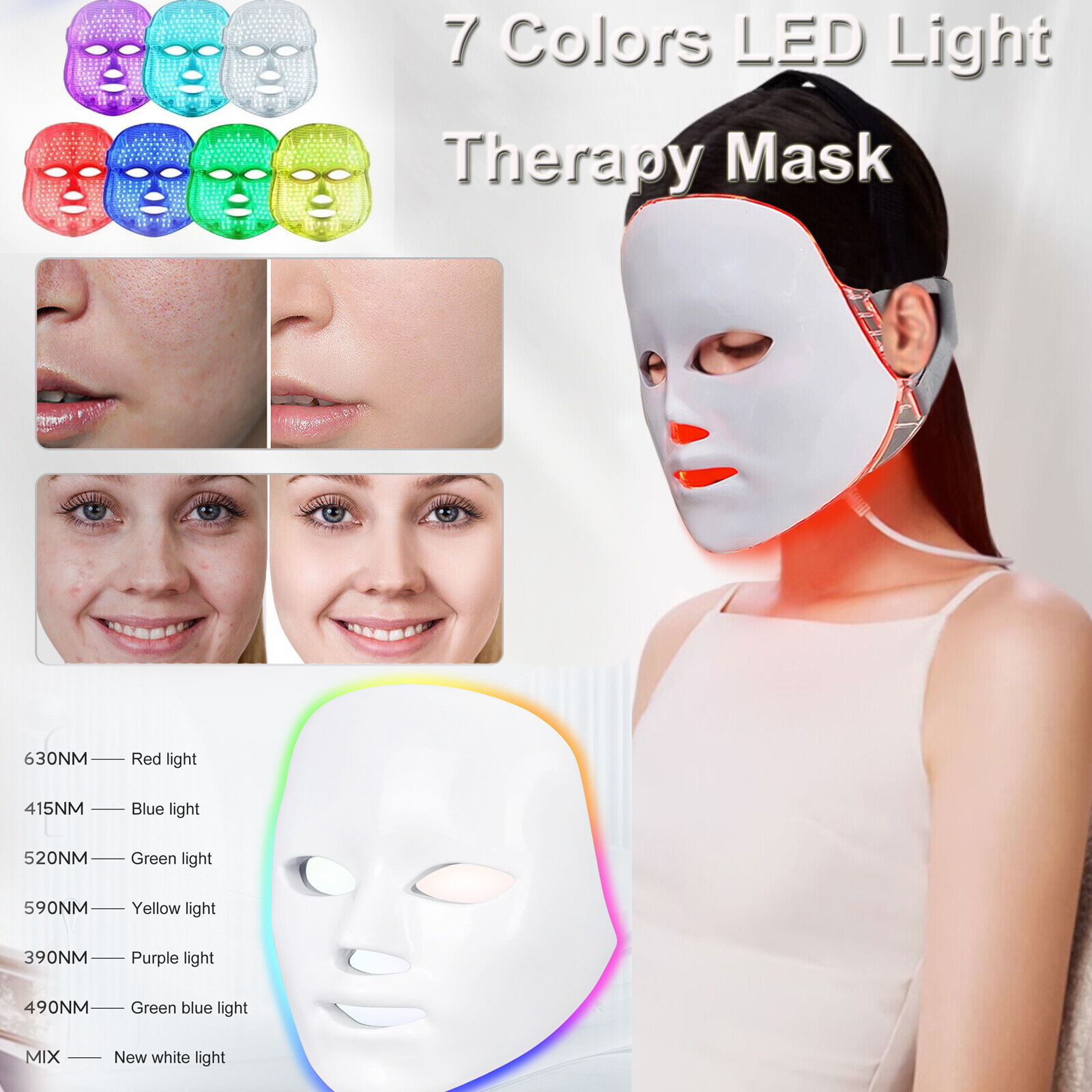 7 Colors LED Light Face Mask LED Photo Therapy Facial Rejuvenation Skin Care US