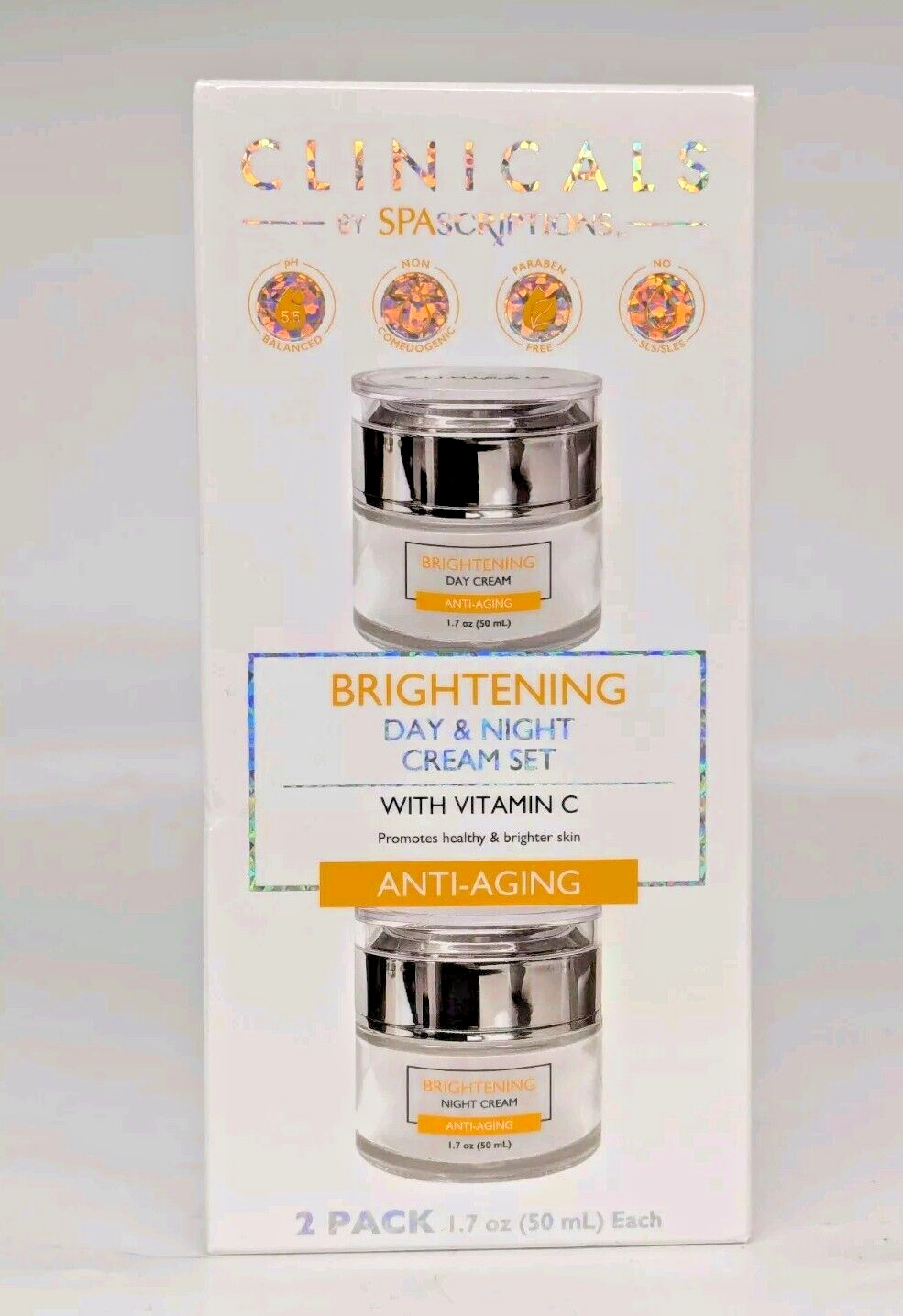 Clinicals By SPAscriptions BRIGHTENING Anti-Aging Day/Night Cream Set 1.7 Oz