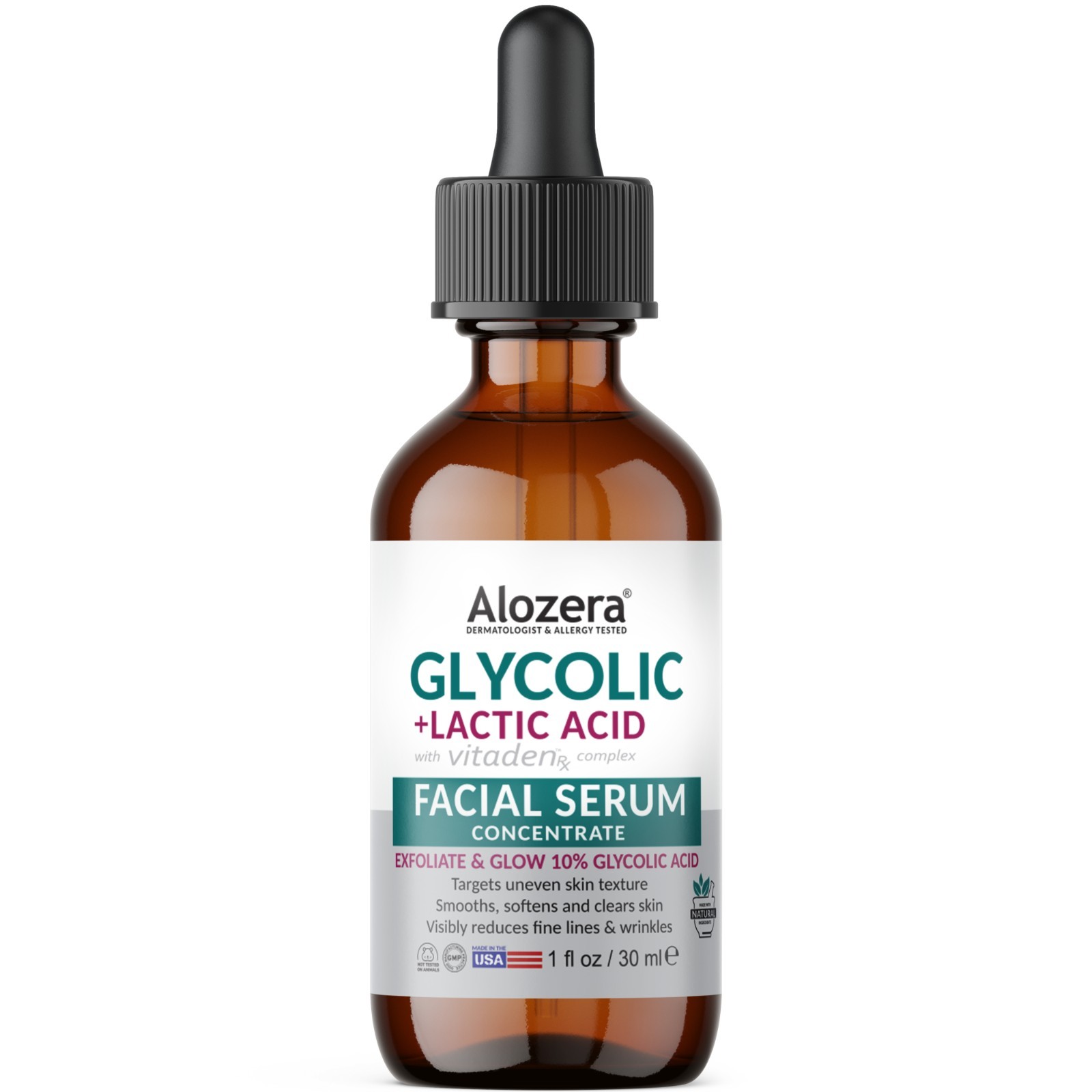 Alozera AHA Serum Glycolic Lactic Acid Exfoliating Pore Refining Night Serum