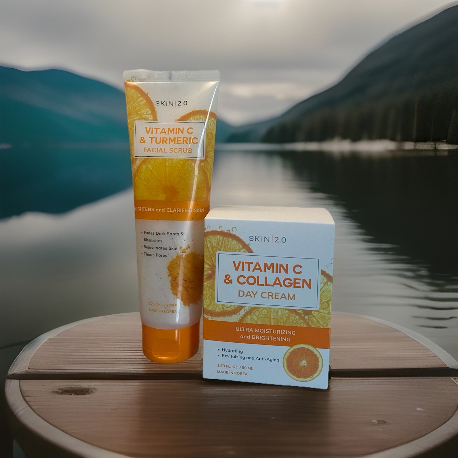 SKIN 2.0 Vitamin C & Collagen Day Cream And Turmeric Face Scrub Sealed