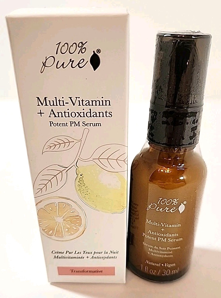 NEW 100% PURE Multi-Vitamin + Antioxidants Potent PM Face Skincare Serum VEGAN