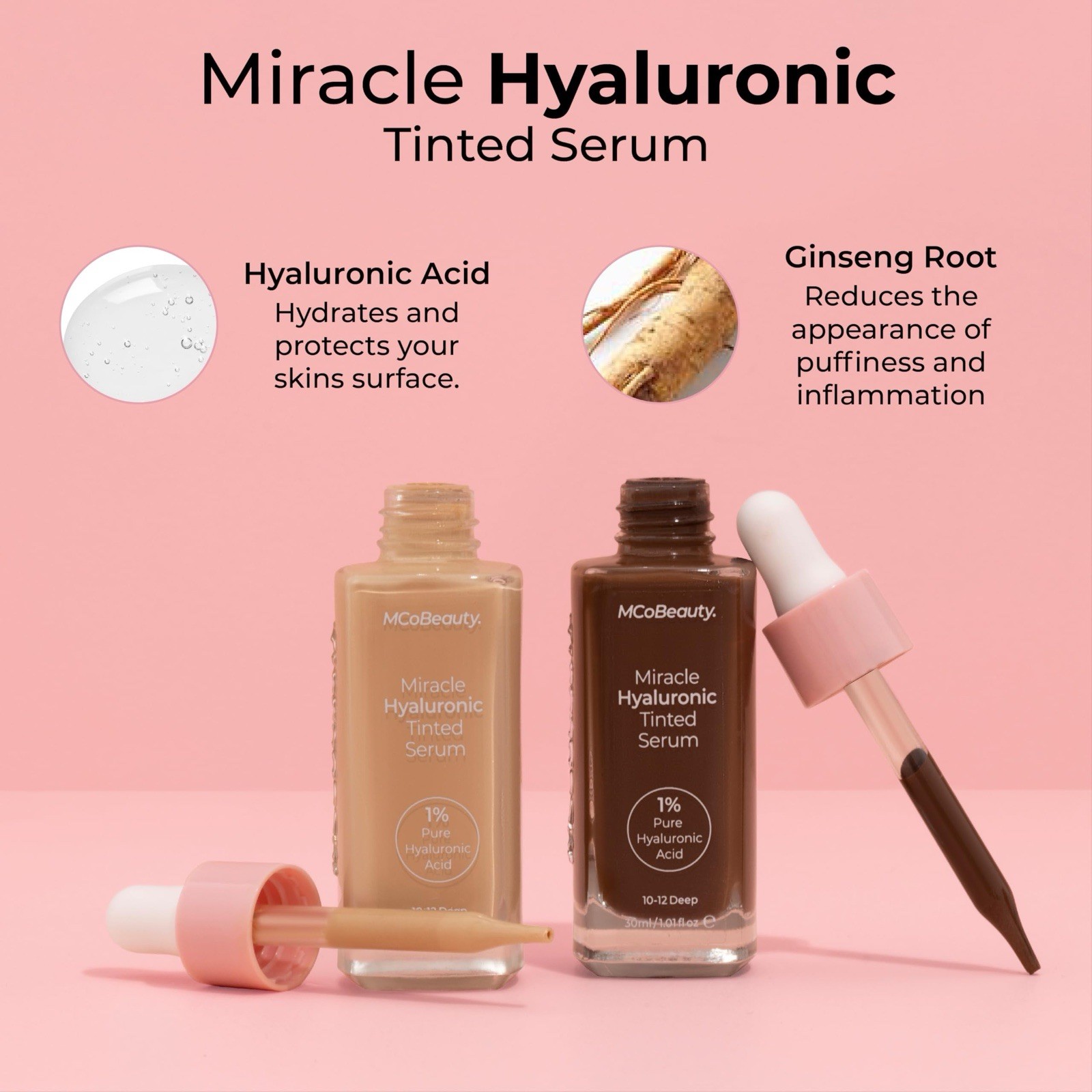 MCoBeauty Miracle Hyaluronic Tinted Serum, 0.5-2 Very Light , Hydration and Gl