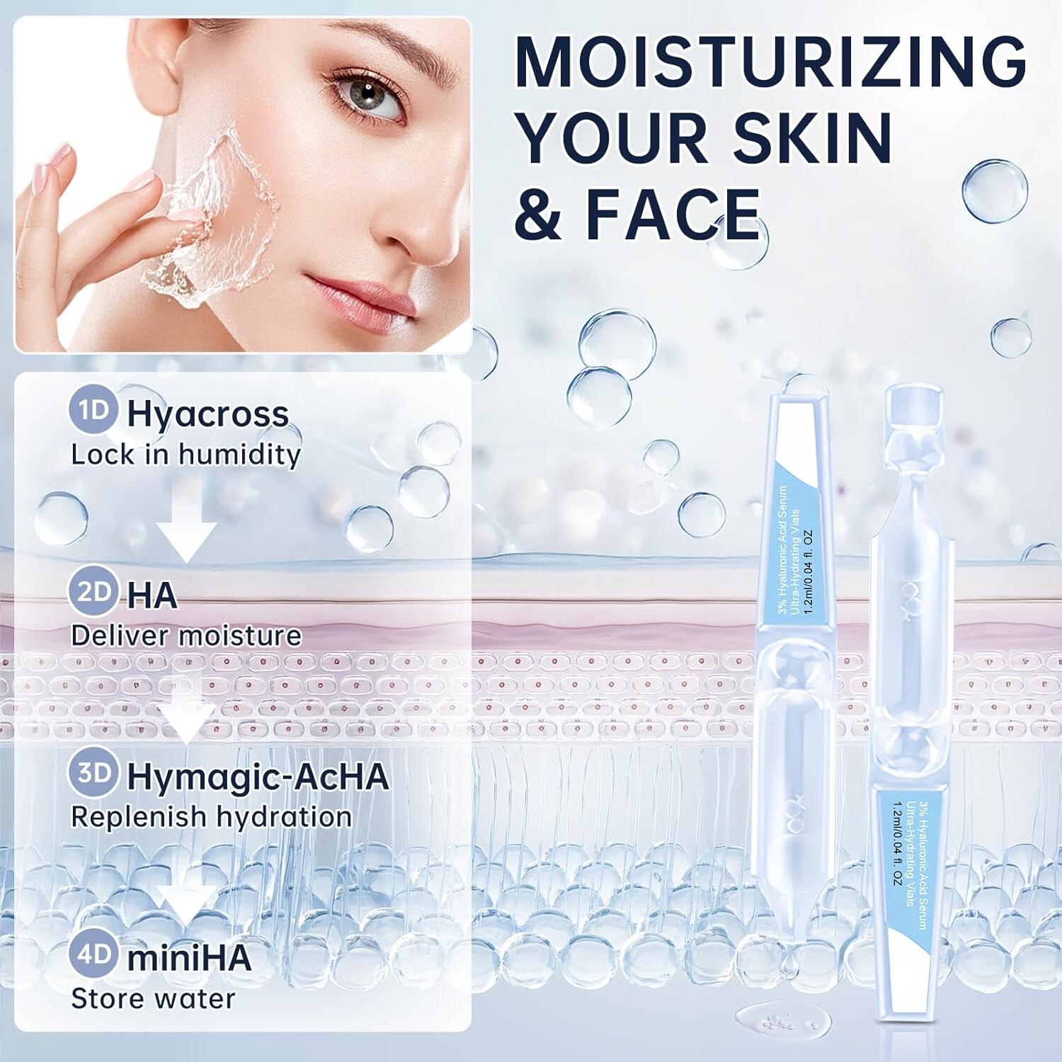 30PCS 5% Hyaluronic Acid Serum Vials – Moisturizing, Firming, Single-Use Tubes