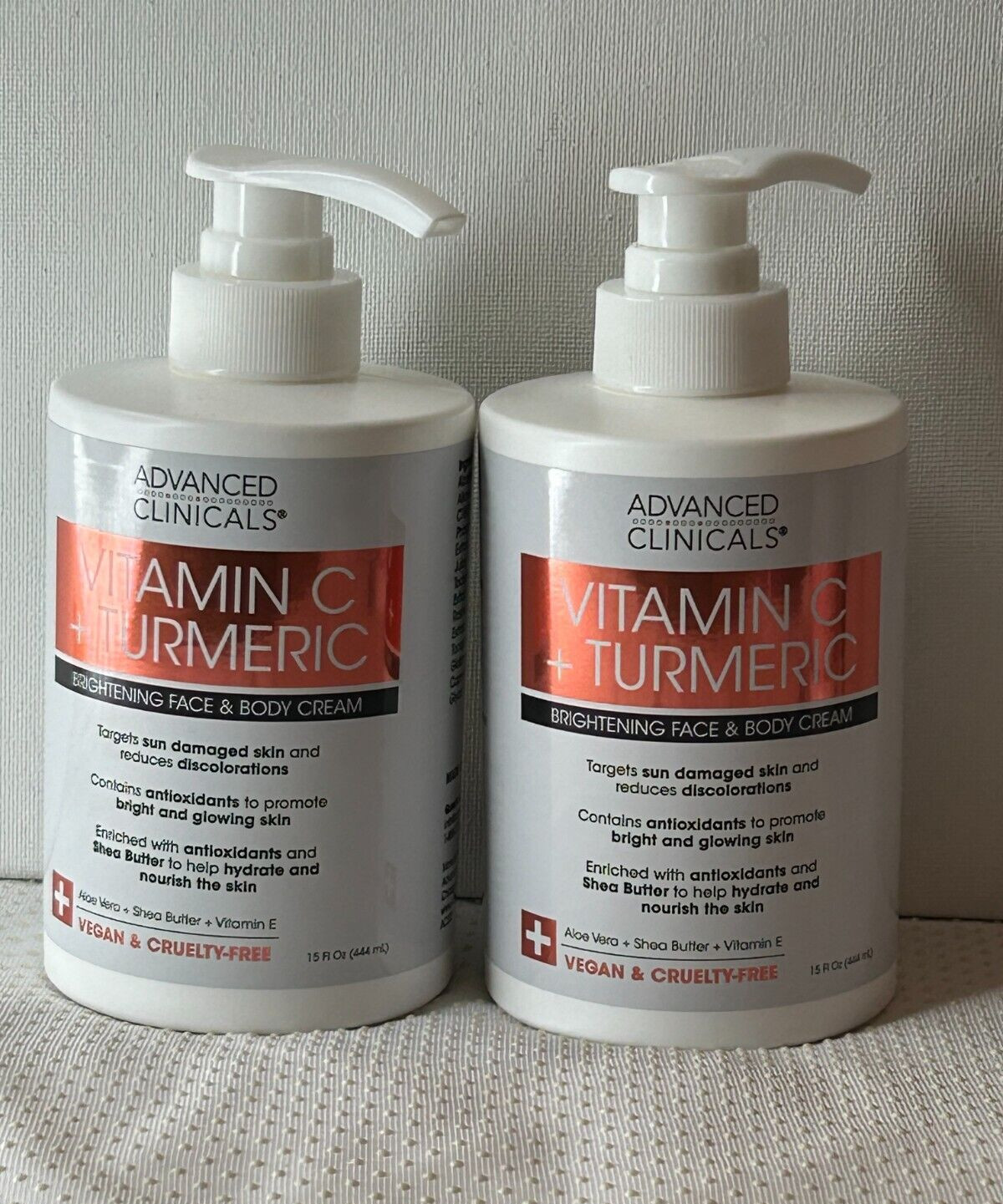 2 Advanced Clinicals Vitamin C + Turmeric Brightening Body Face Cream 15oz Each