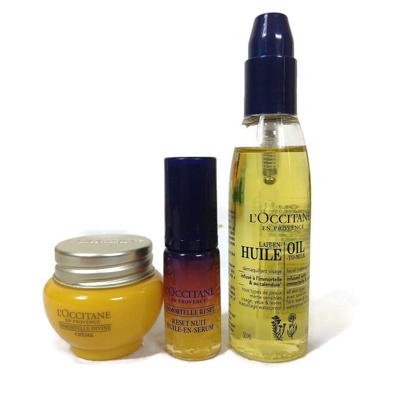 L’Occitane Immortelle Anti Aging Set Divine Cream Reset Serum Cleansing Oil X 3
