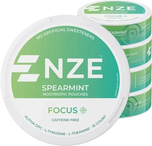 NZE Caffeine Free Nootropic Pouches (Spearmint) – Nootropic Pouches with Alpha