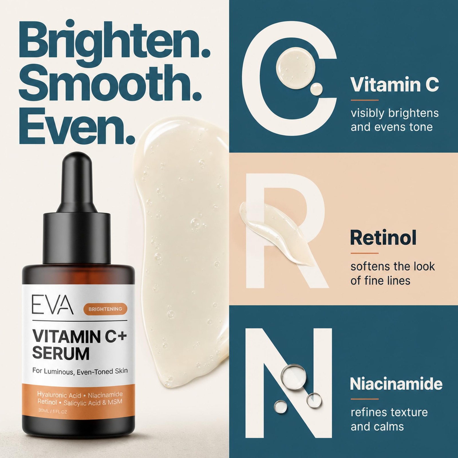 Eva Naturals Vitamin C Serum for Face – Anti Aging 1 Fl Oz (Pack of 1), White