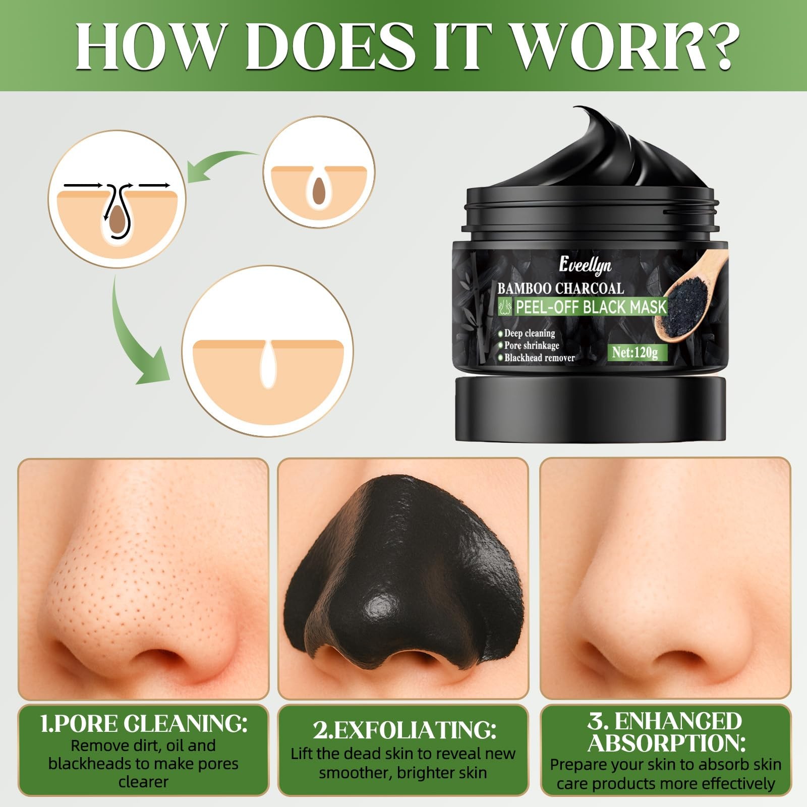 Blackhead Remover Mask,Bamboo Charcoal Peel Off Face Masks, Deep Cleansing fo…