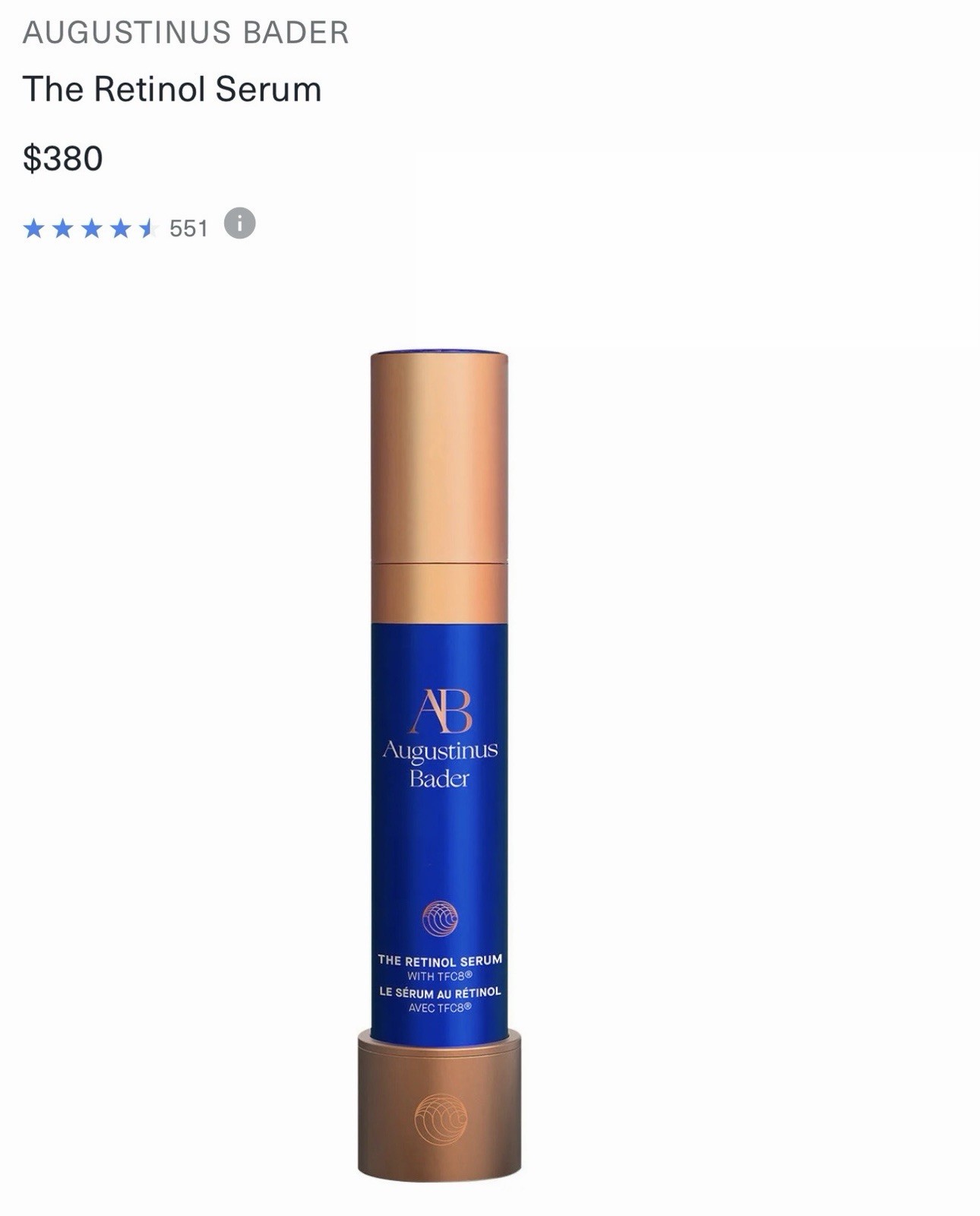 Augustinus Bader The Retinol Serum With TFC8® 1oz/30mL Full Size – NEW & Sealed