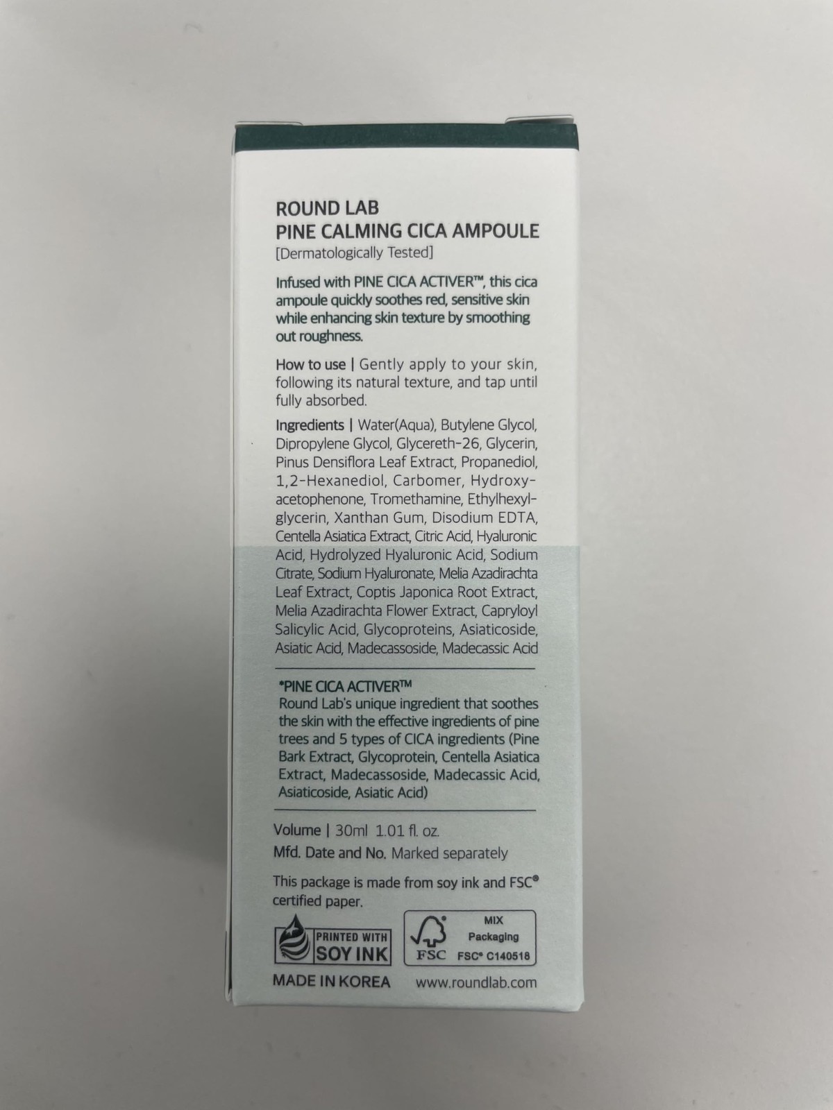 ROUND LAB Pine Calming Cica Ampoule 1.01 Fl Oz, Oz (Pack of 1)