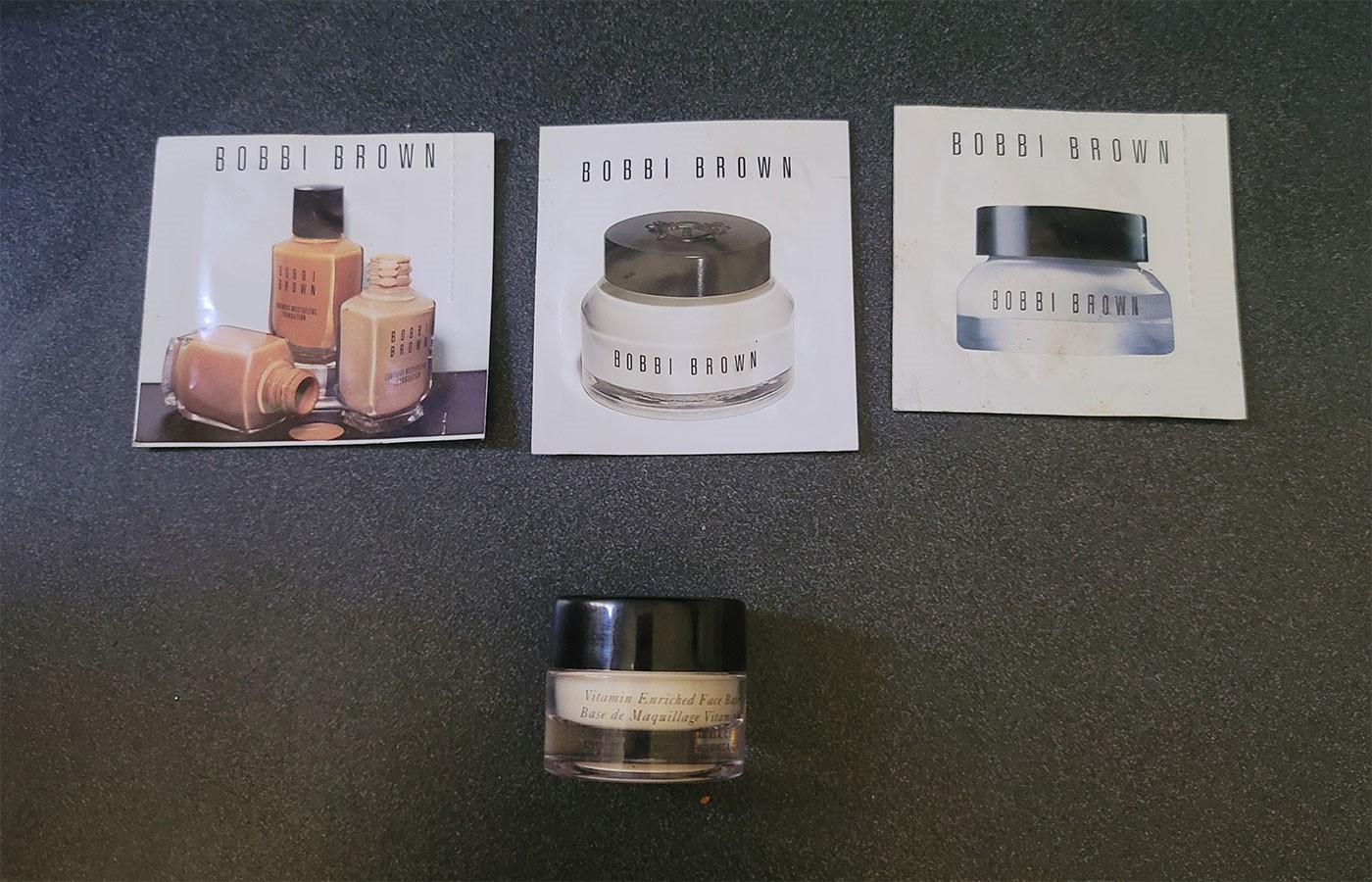 NEW BOBBI BROWN EYE FACE BASE CREAM ALMOND FOUNDATION SAMPLES – LOT OF 4