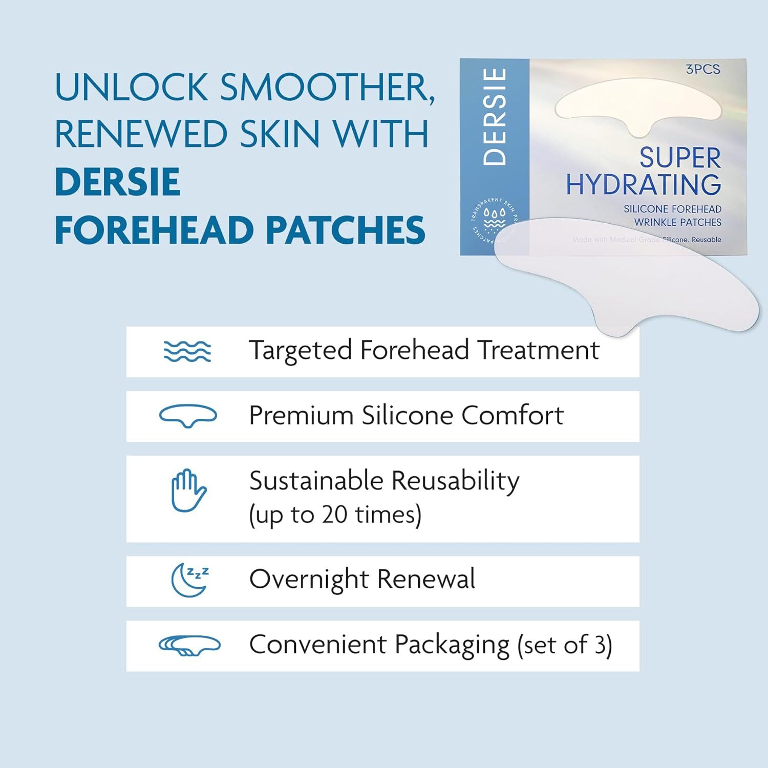 Dersie Silicone Forehead Wrinkle Patches Reusable Anti Wrinkle Pads for Wrinkles