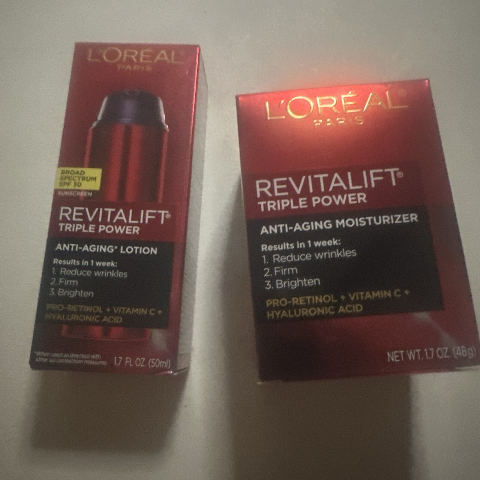 2 Pc Lot L’Oreal Revitalift Triple Power Anti-Aging Moisturizer & Lotion 1.7oz