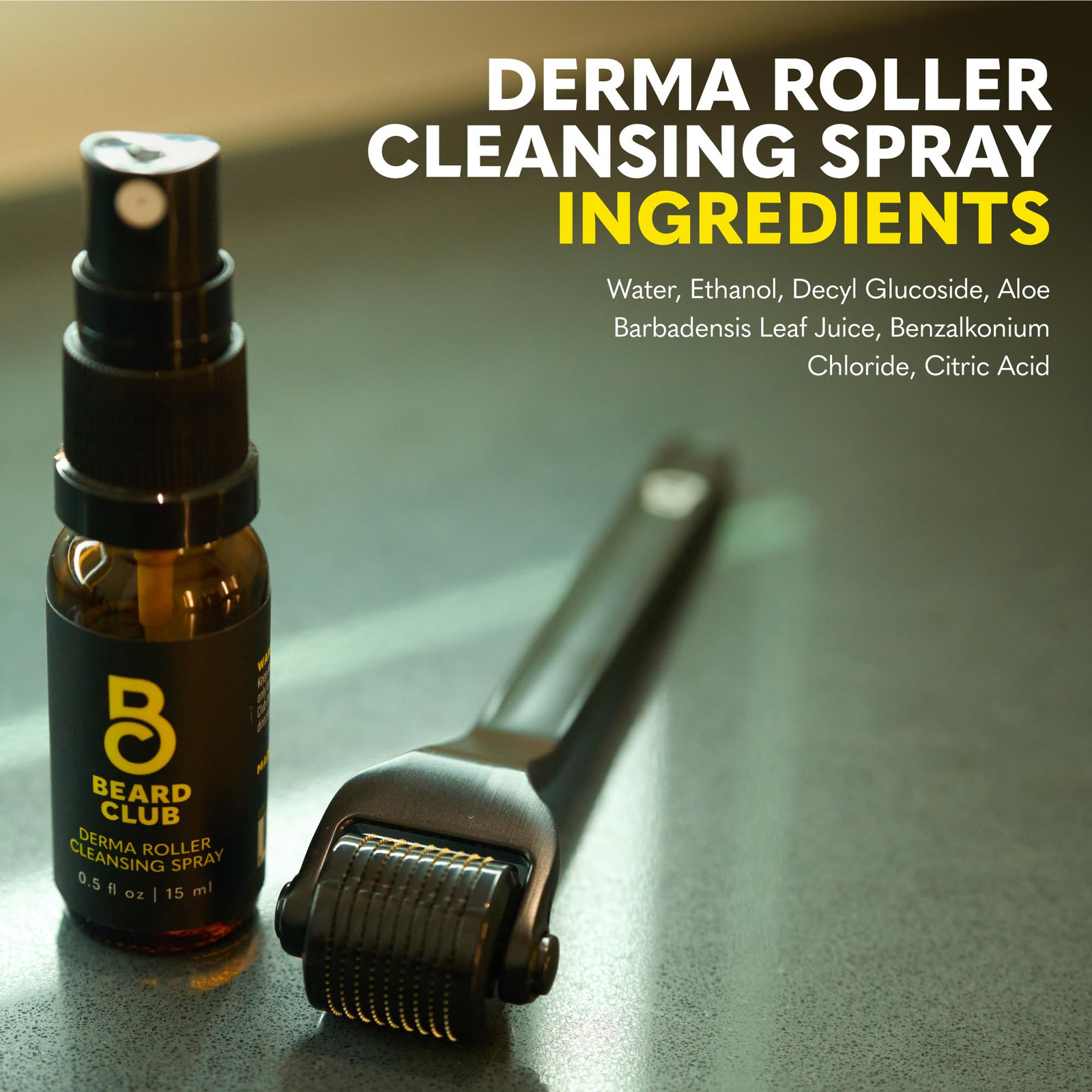 Beard Club Derma Roller Head & Cleansing Spray – 0.3mm Titanium Microneedles …