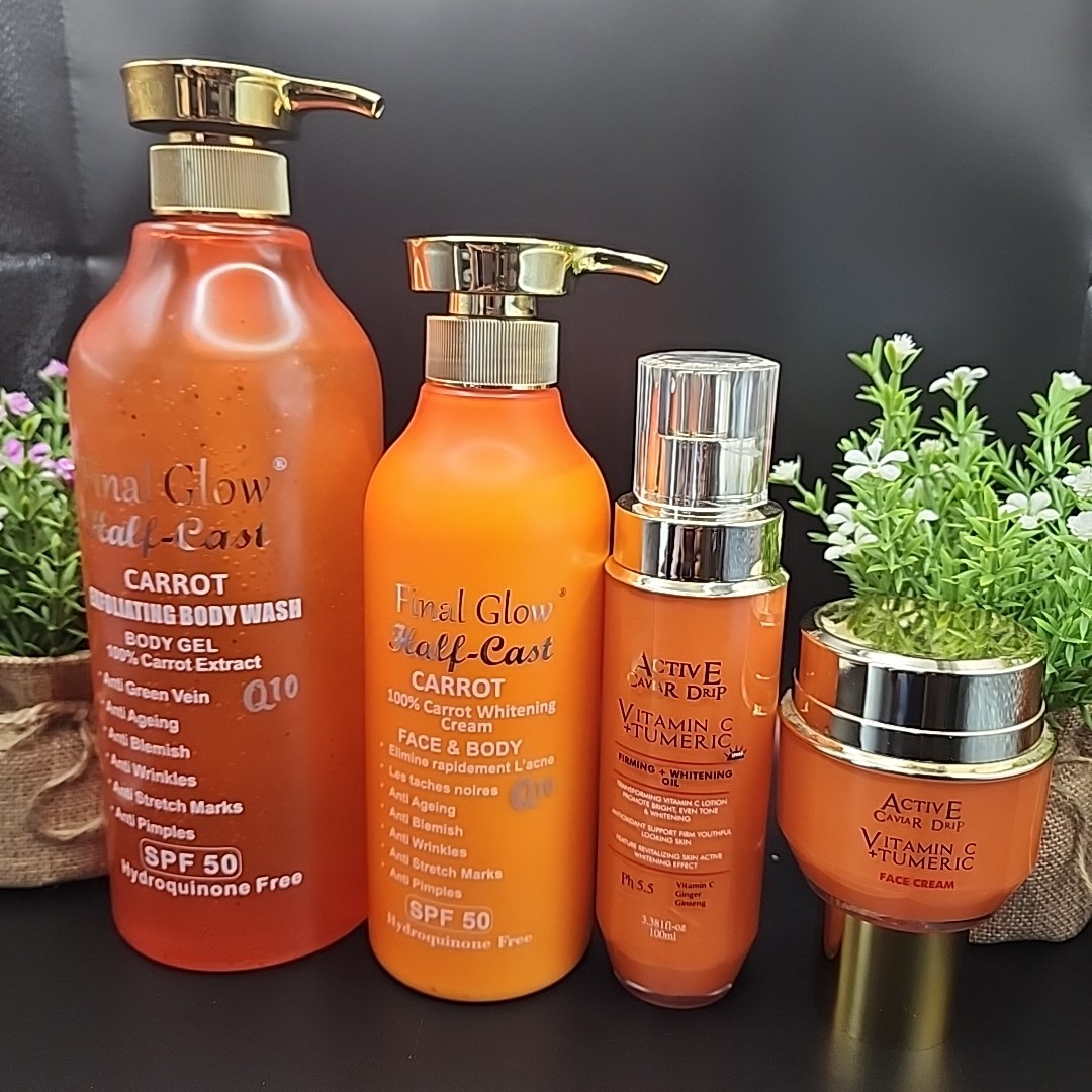 4pcs Final Glow Half-C Carrot Whitening Shower Gel, Lotion, Serum & Cream SPF 50