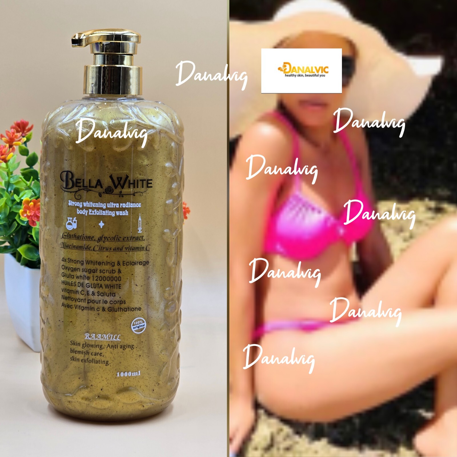 Bella white Ultra Radiance Gold Body Wash Shower Gel 1000ml👌 effective SPF 50