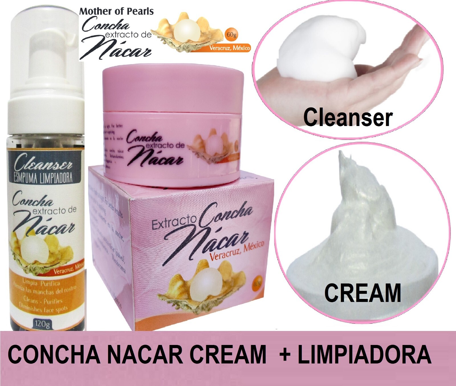 ESPUMA JABÓN LIMPIADORA EXTRACTO CONCHA NACAR VERACRUZ MEXICO +Concha Nacar 4 oz