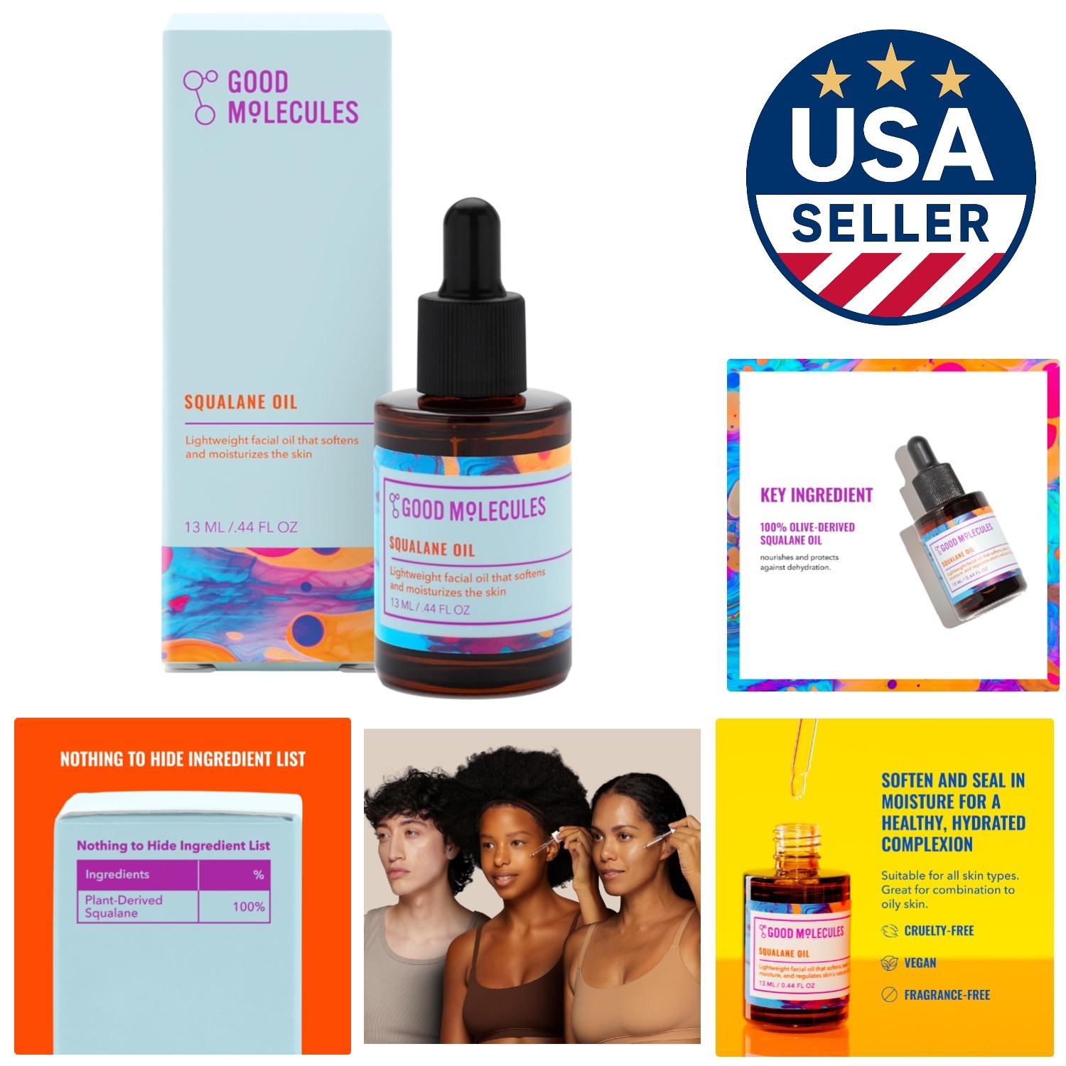 Cruelty-Free Squalane Oil – 13ml Moisturizer for Skin, Hair & Nails – Unscented