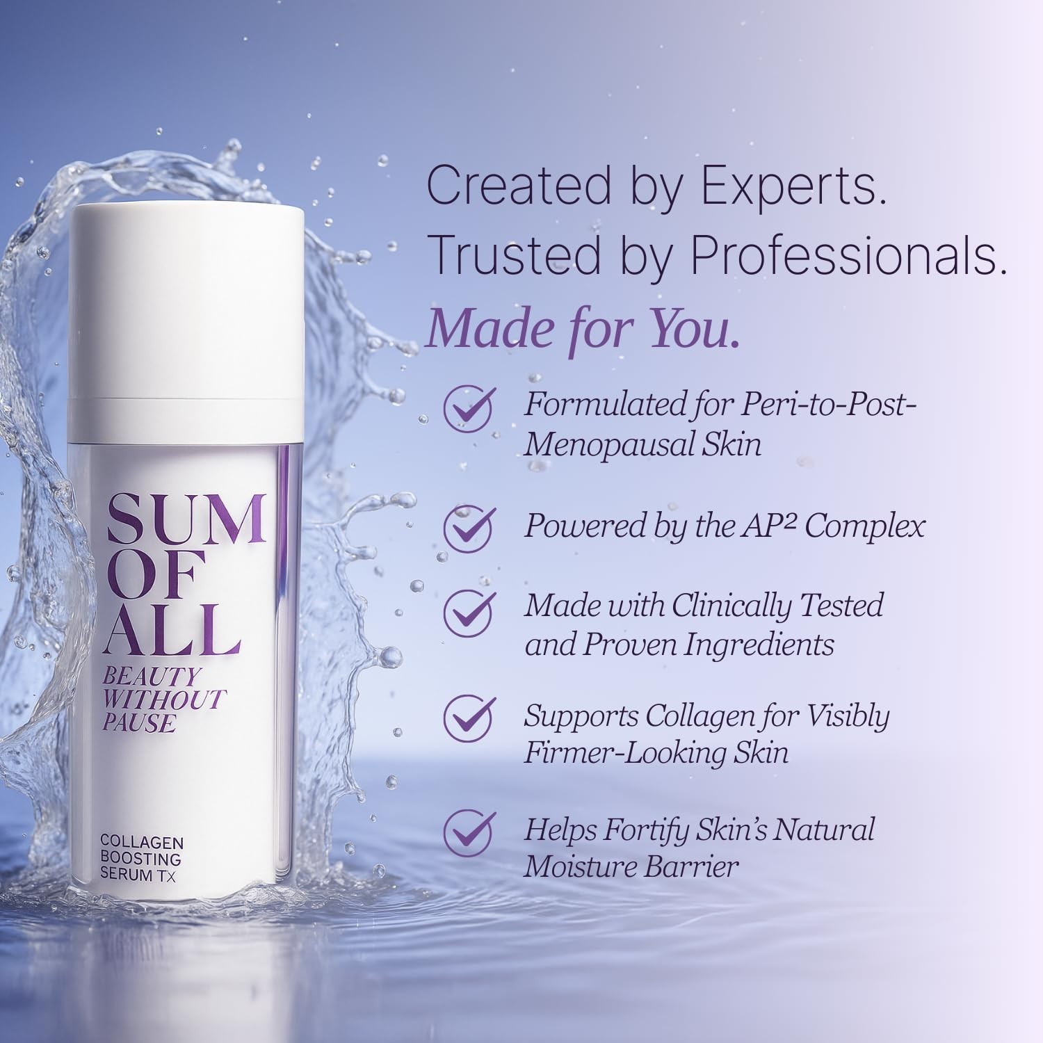 SUM OF ALL Collagen Boosting Serum Tx for Face with Vegan Peptides,Hydrating 1oz