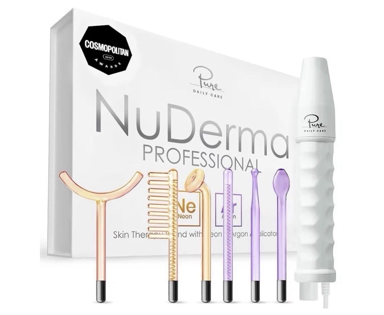 NuDerma Professional Skin Therapy Wand with 6 Neon & Argon Wands NEW