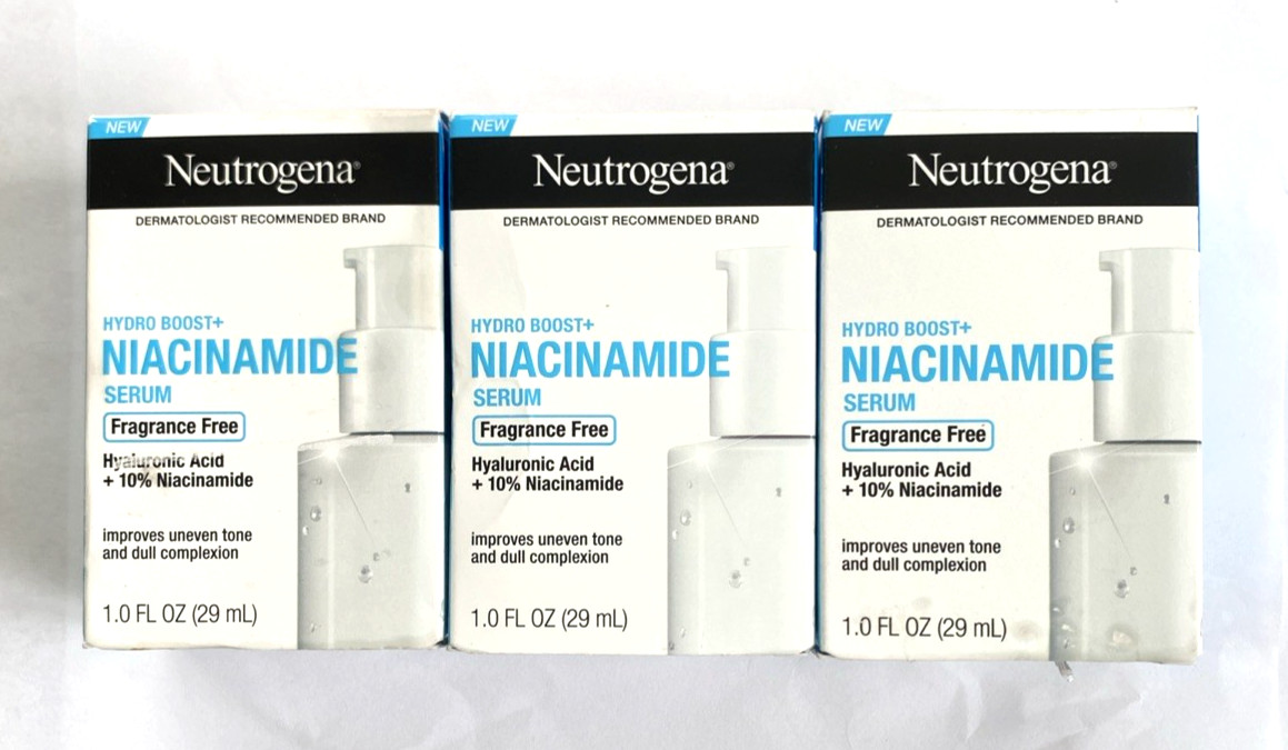 3 Neutrogena Hydro Boost+ Niacinamide Serum Fragrance Free 1.0 Fl. Oz. Each new