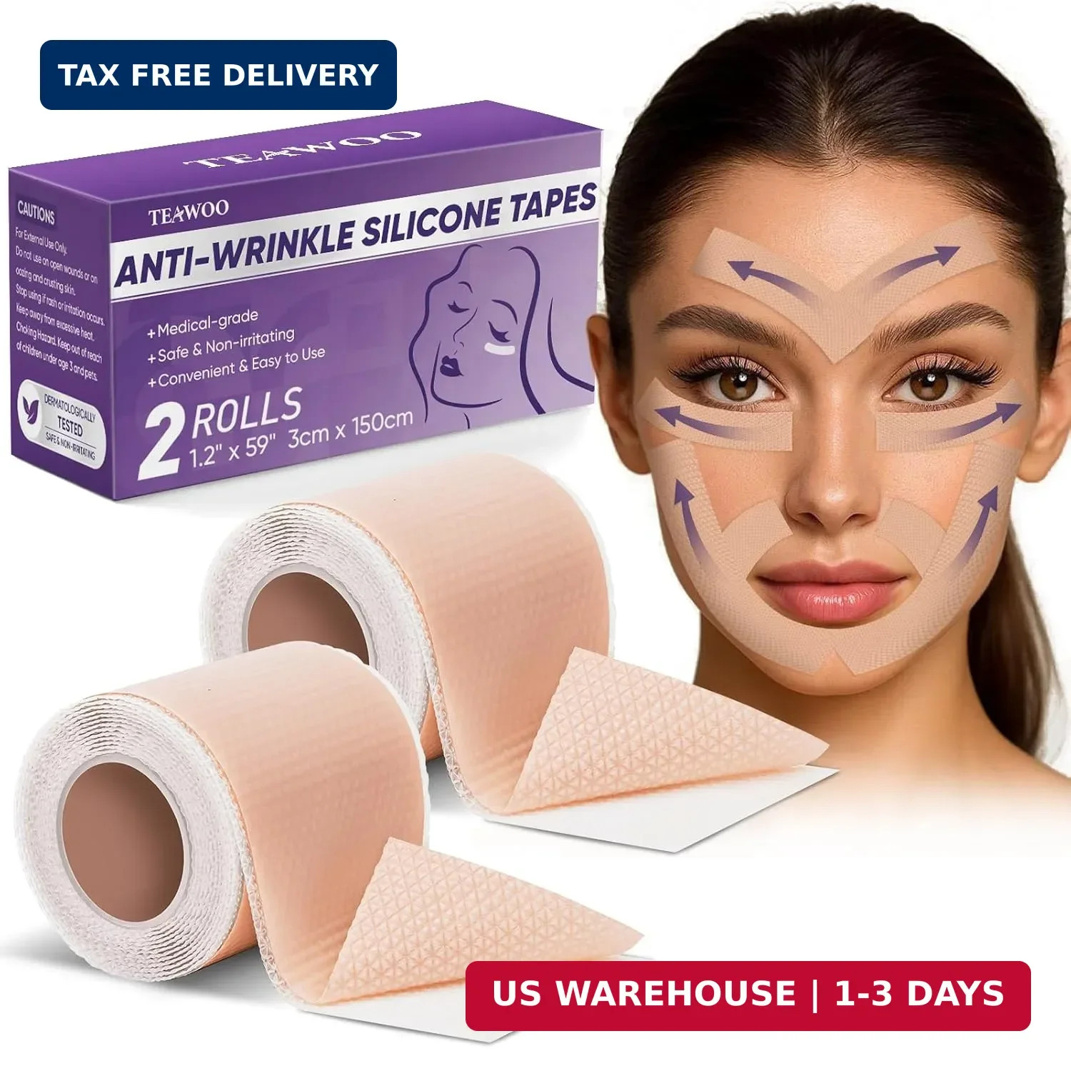 TEAWOO Anti Wrinkle Silicone Scar Tape for Face, Wrinkle Patches for Face FAST