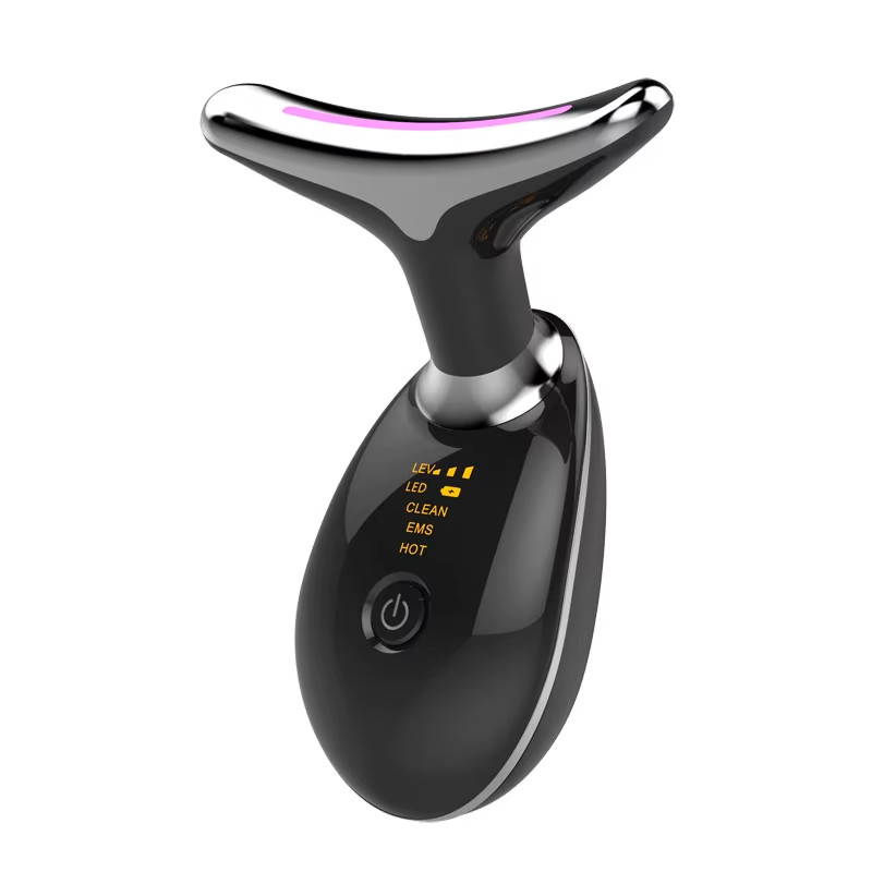 Black color: 7 in 1 LED, USB, neck, facial beauty, anti-wrinkle massager device