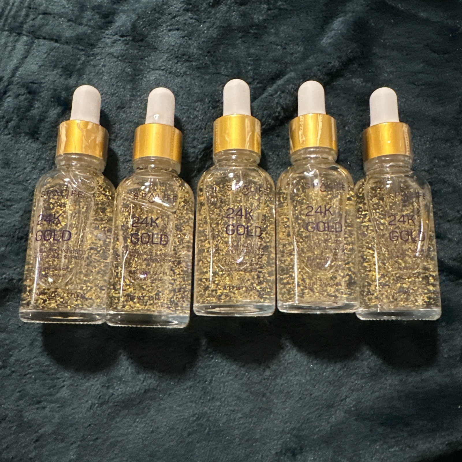 SpaLife 24K Gold Collagen Infused Anti-Aging Serum 1 Oz Glass Bottle Lot of 5