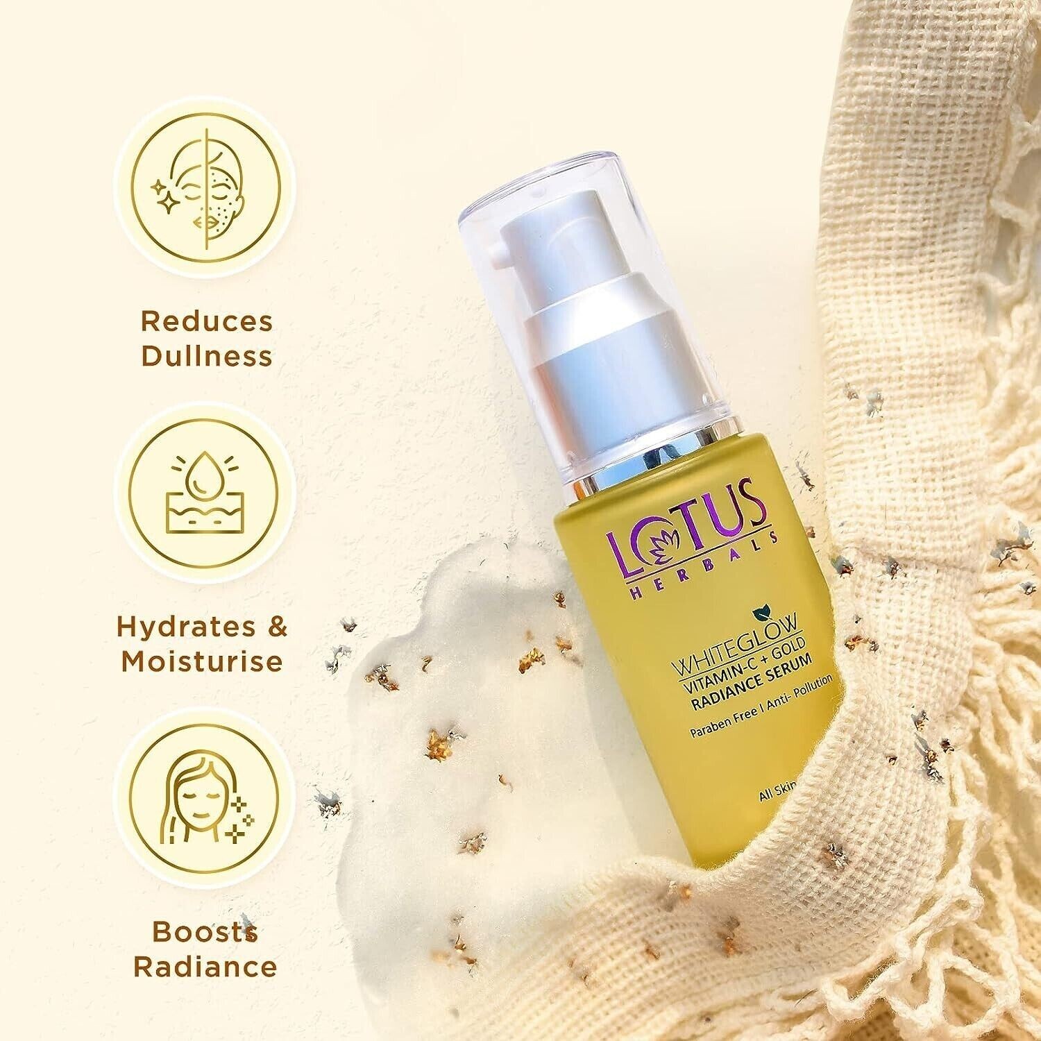 Lotus Herbals WhiteGlow Vitamin C and Gold Radiance Face Serum 30ml,