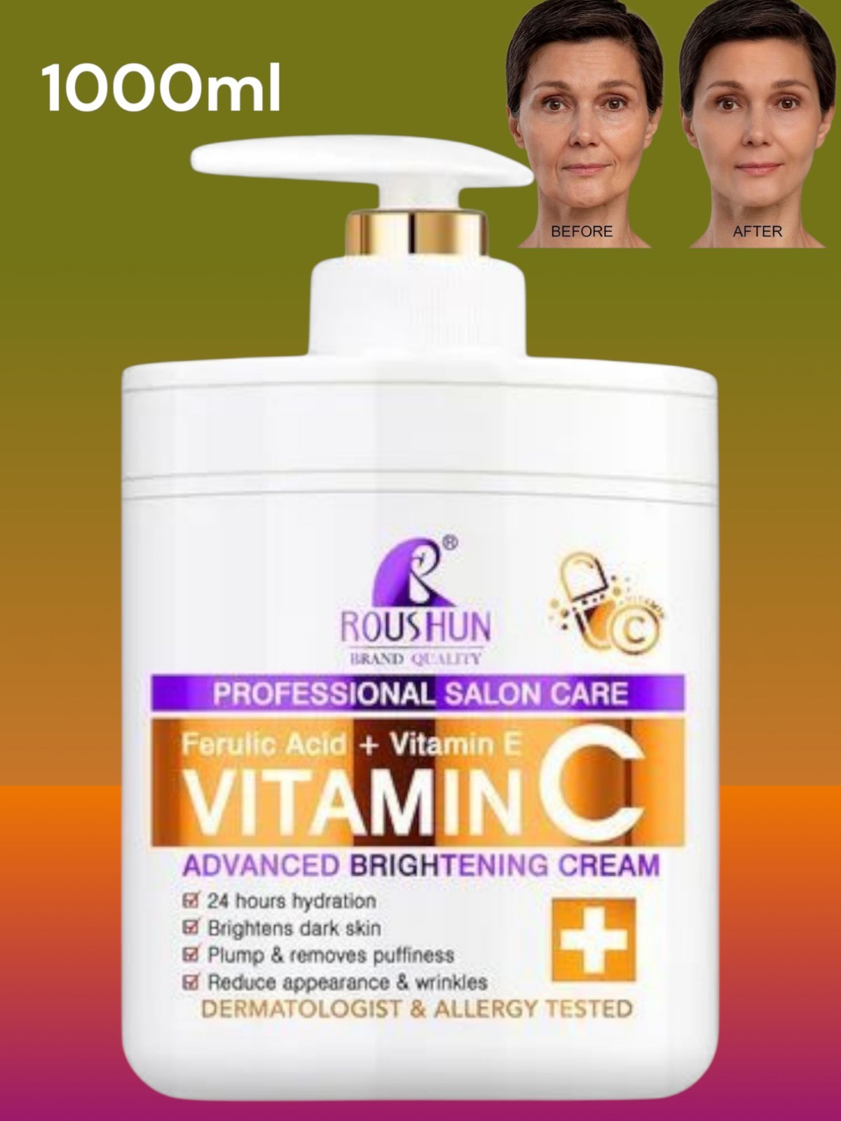 Vitamin C Body Lotion Advanced Brightening SkinCream, 1000ml [USA Warehouse