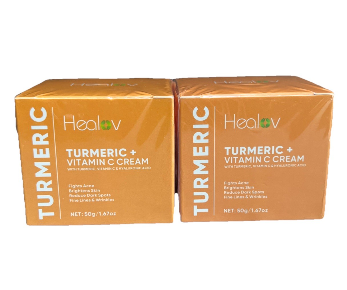 2 Healov Turmeric & Vitamin C Cream Dark Spots & Wrinkles Hyaluronic Acid 1.6 Oz