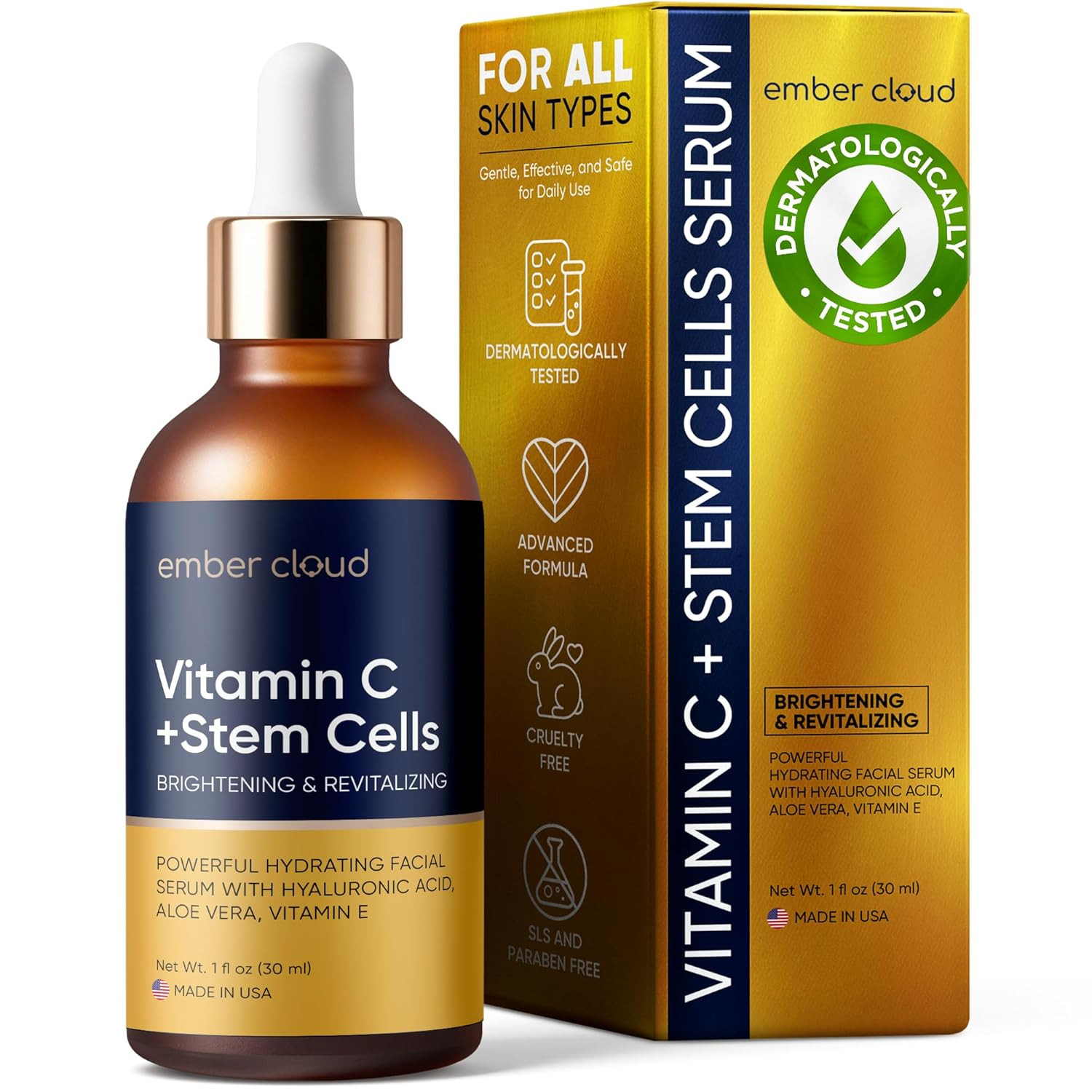 Vitamin C Serum for Face with Stem Cells Hyaluronic Acid Vitamin E Aloe Vera for