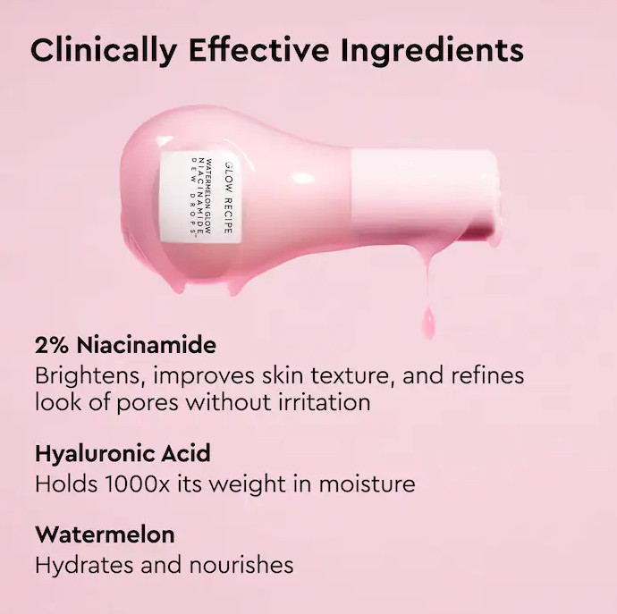 NIB Authentic Glow Recipe Watermelon Glow Niacinamide Dew Drops Serum,2 sizes