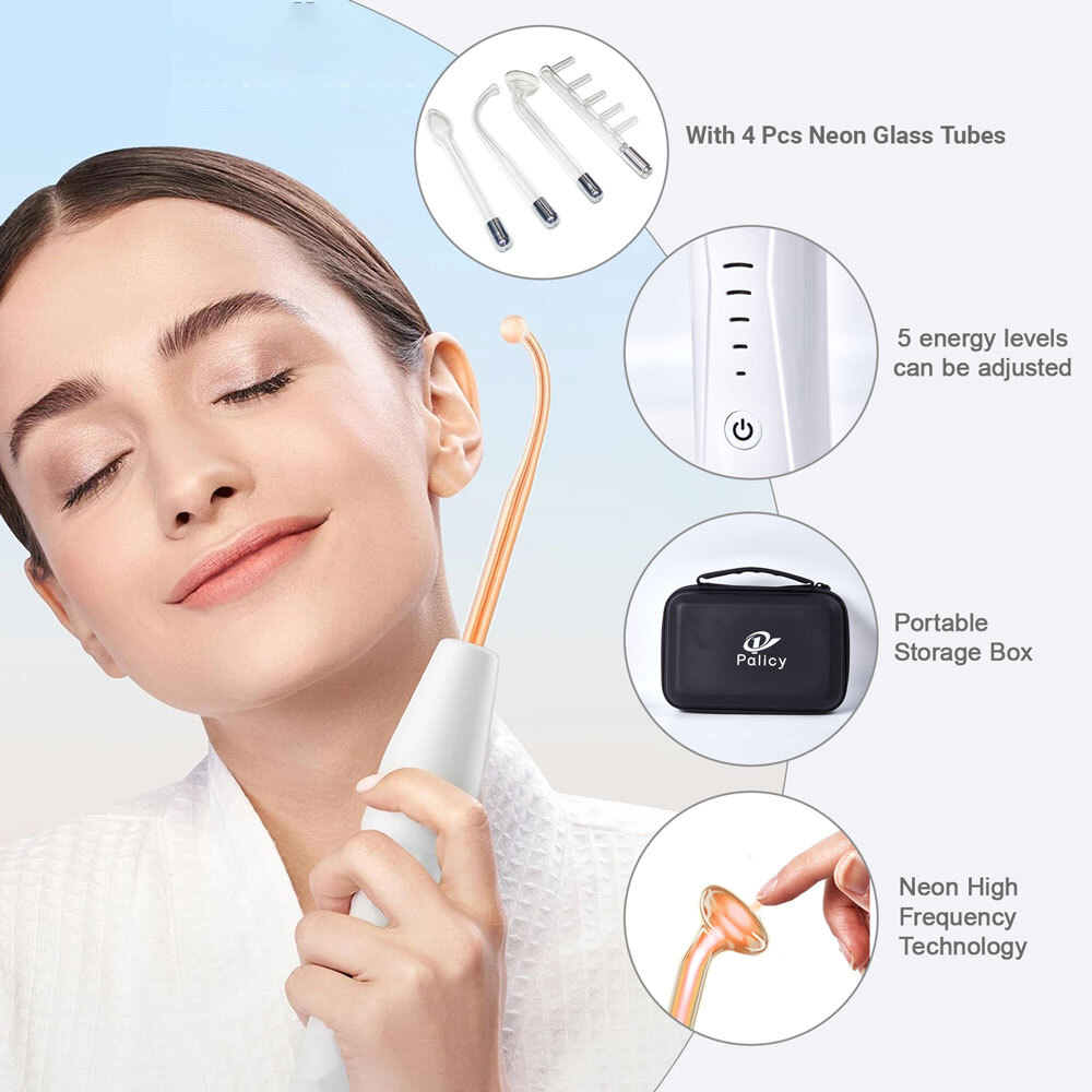 Handheld Skin Therapy Wand Machine w/Neon 4 Wands Anti-Aging Skin Tightening