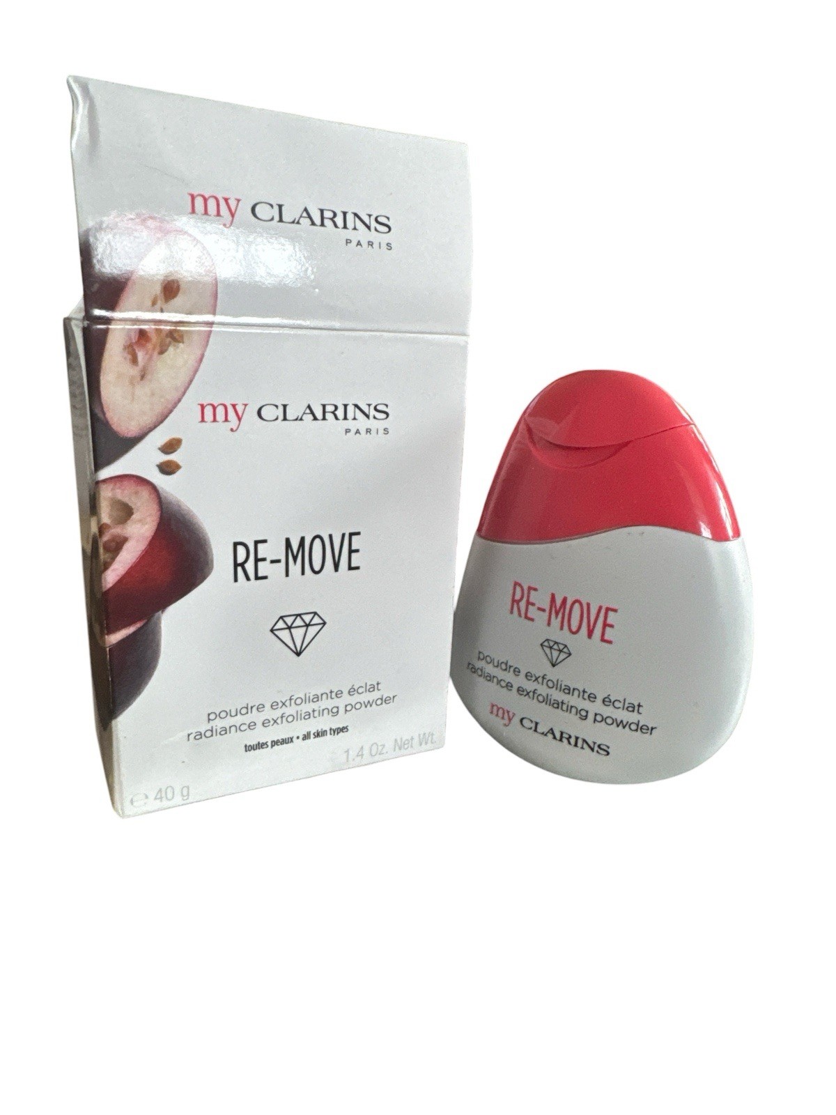 My CLARINS PARIS RE-MOVE Radiance Exfoliating Powder 1.4 oz /40g New In Box