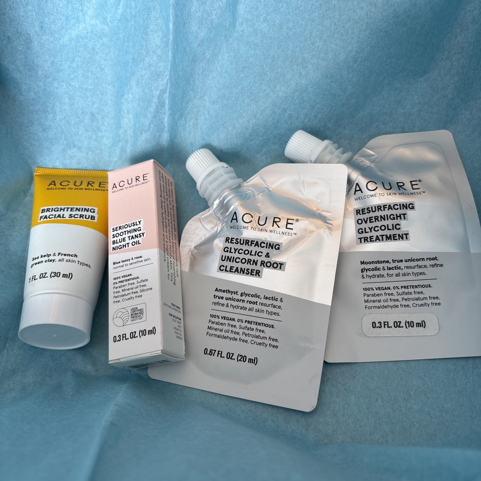 Acure Lot Blue Tansy Night Oil Overnight Glycolic Treatment Facial Scrub