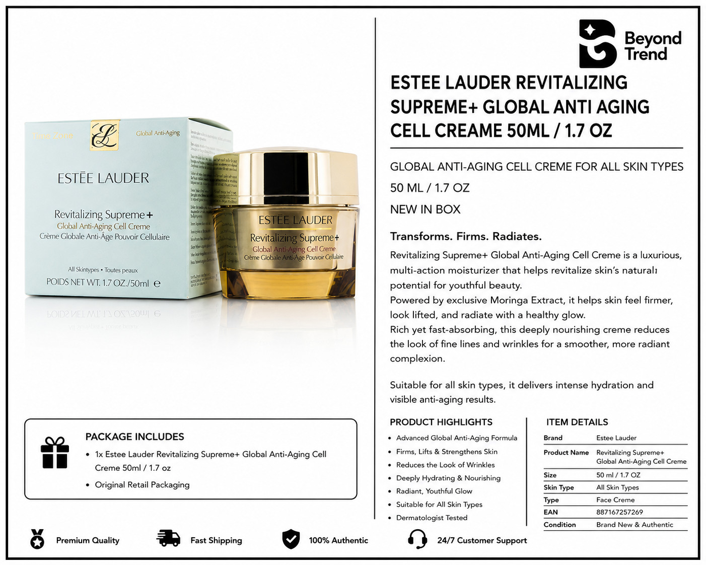 Estee Lauder Revitalizing Supreme+ Global Anti-Aging Cell Power Creme 1.7 / 50ml