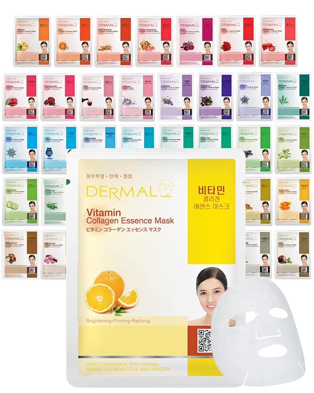 DERMAL 39 Pack Collagen Essence Full Face Facial Mask Sheet Ultimate Collect…