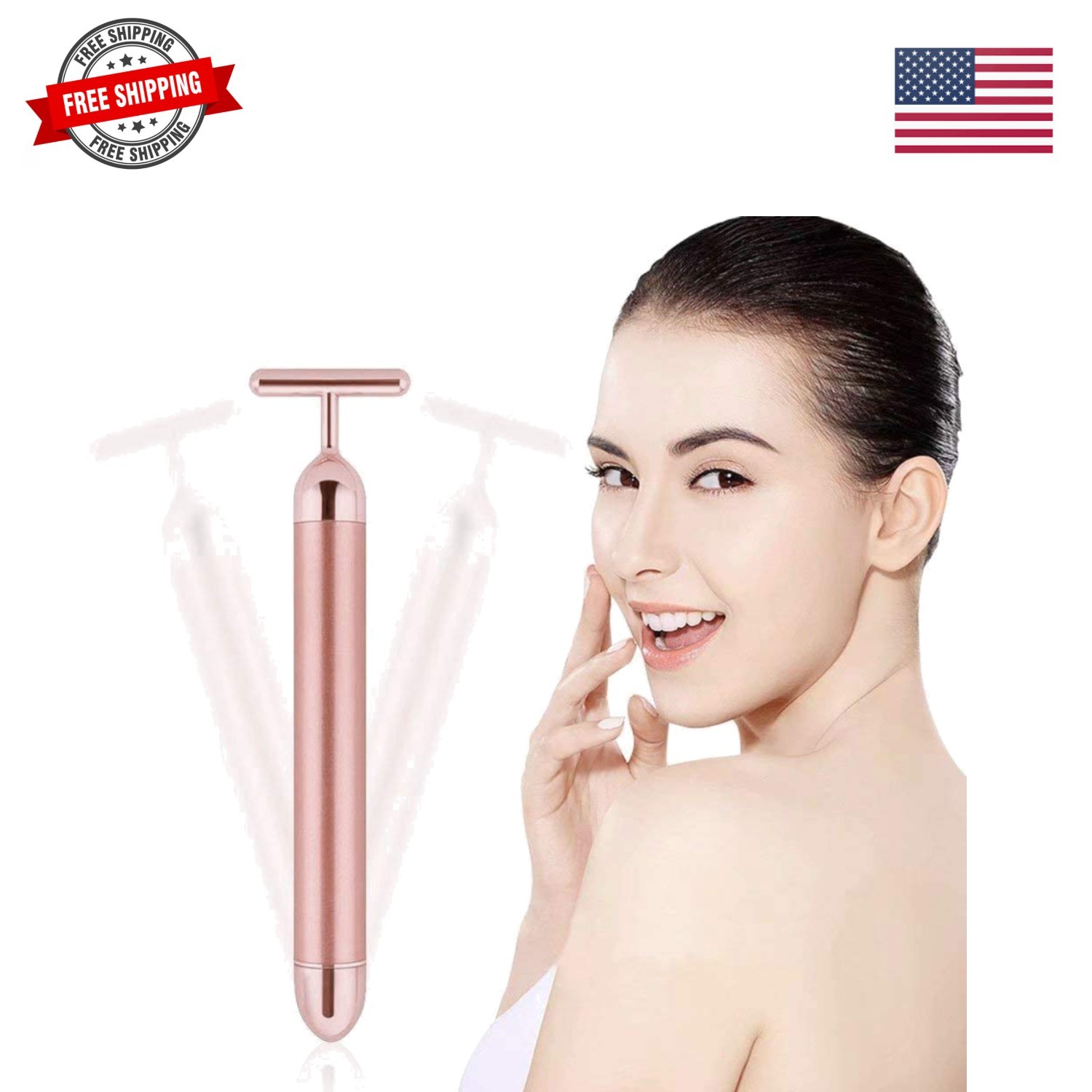 Beauty Bar 24k Golden Pulse Facial Massager, T-Shape Electric Sign Face Massa…