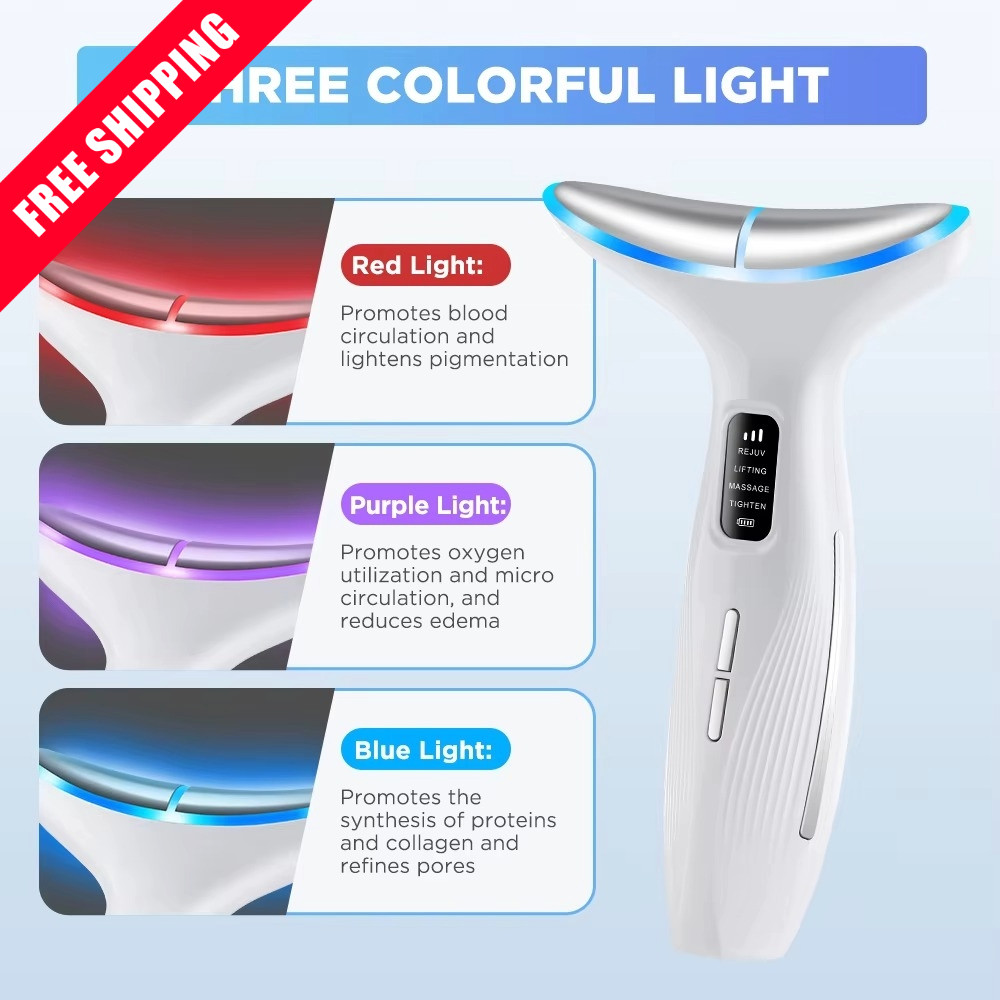Microcurrent LED Neck & Face Lifting Massager Skin Tighten Anti Wrinkle Device