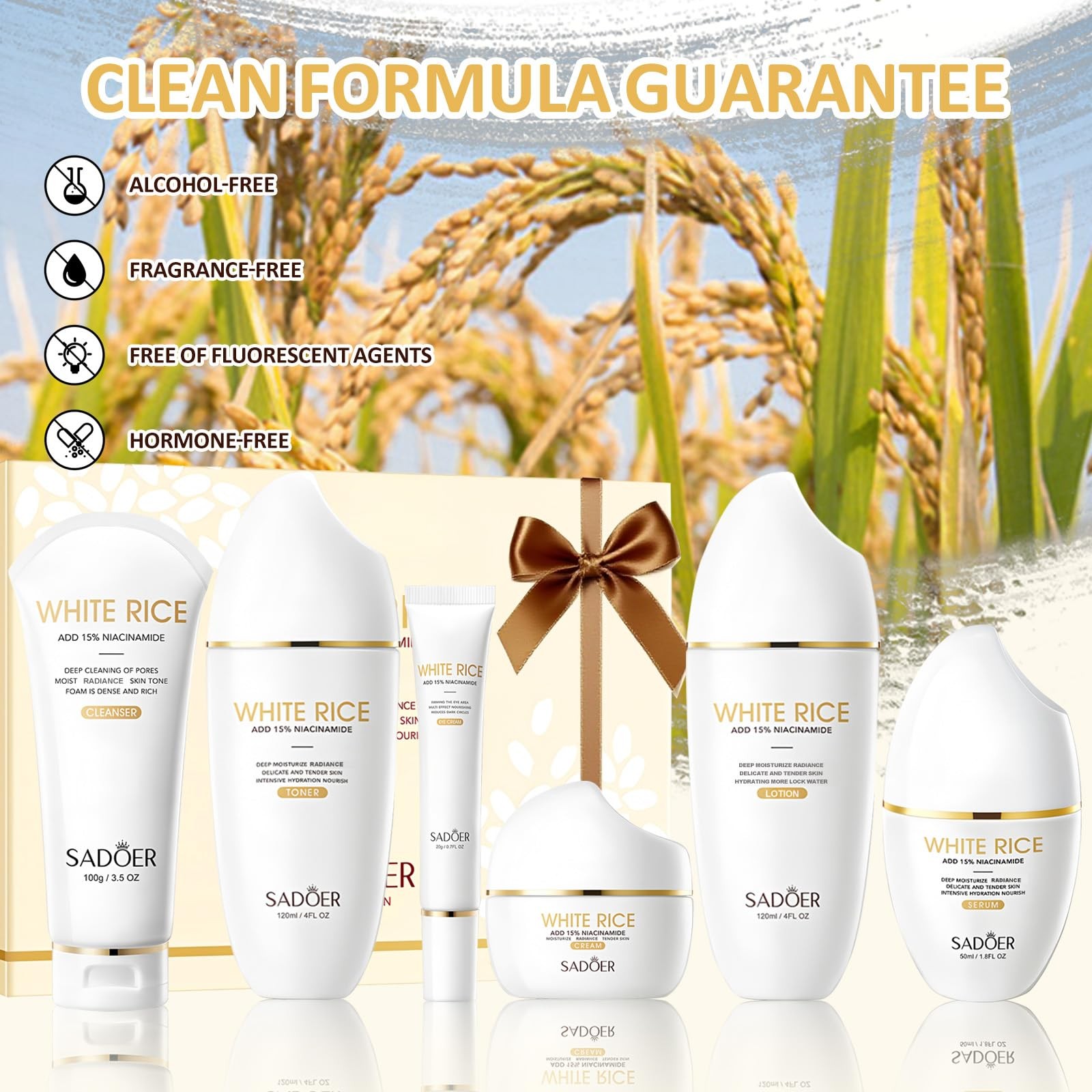 FOR SADOER Rice Niacinamide Skincare Set – 6 Piece Firming Skincare Kit with …