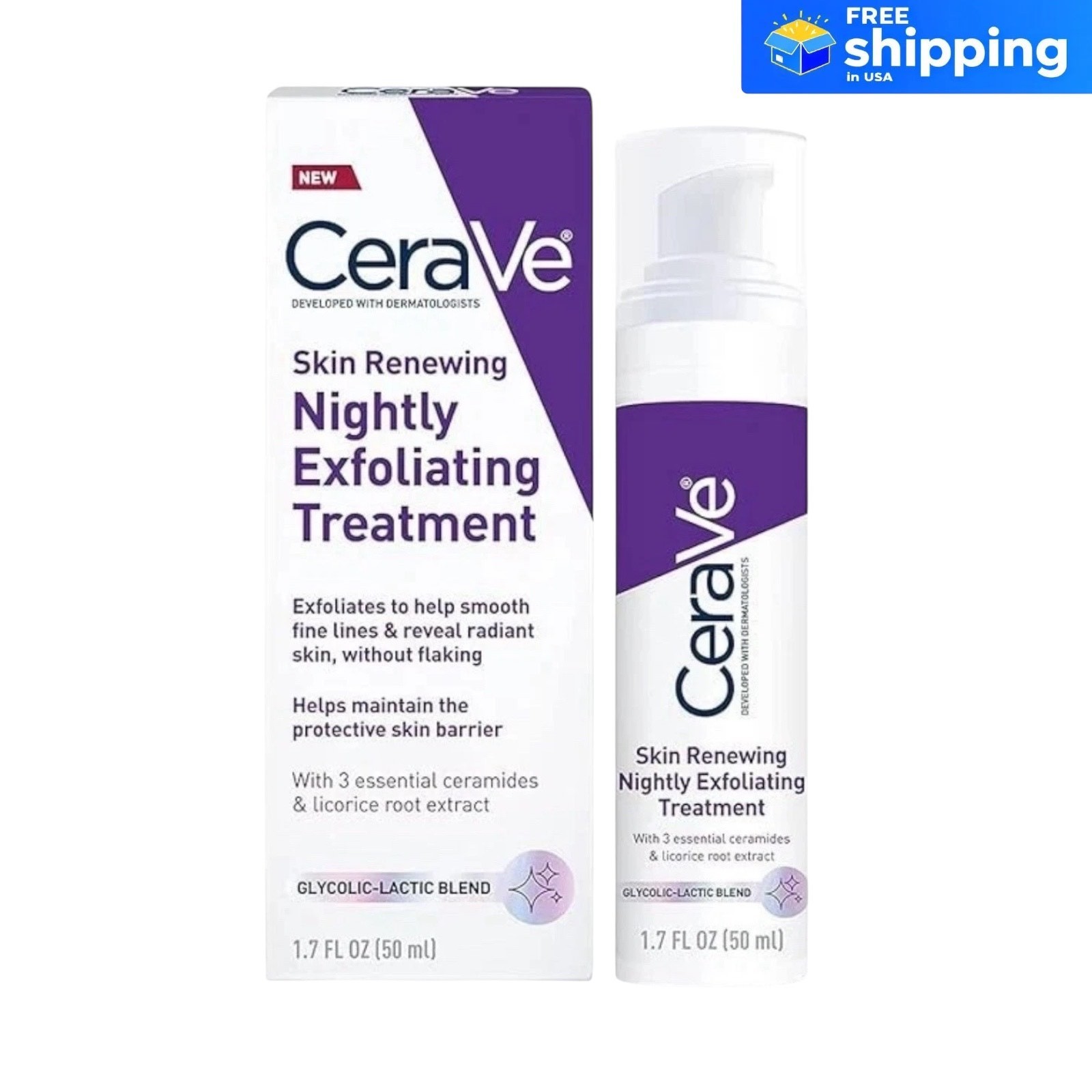 CeraVe Skin Renewing Nightly Exfoliating Treatment Serum Anti Aging – 1.7 fl oz