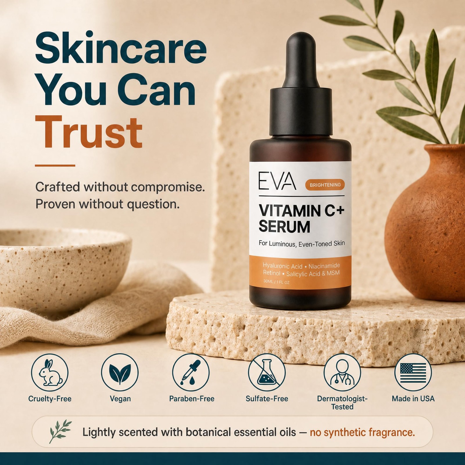 Eva Naturals Vitamin C Serum for Face – Anti Aging 1 Fl Oz (Pack of 1), White