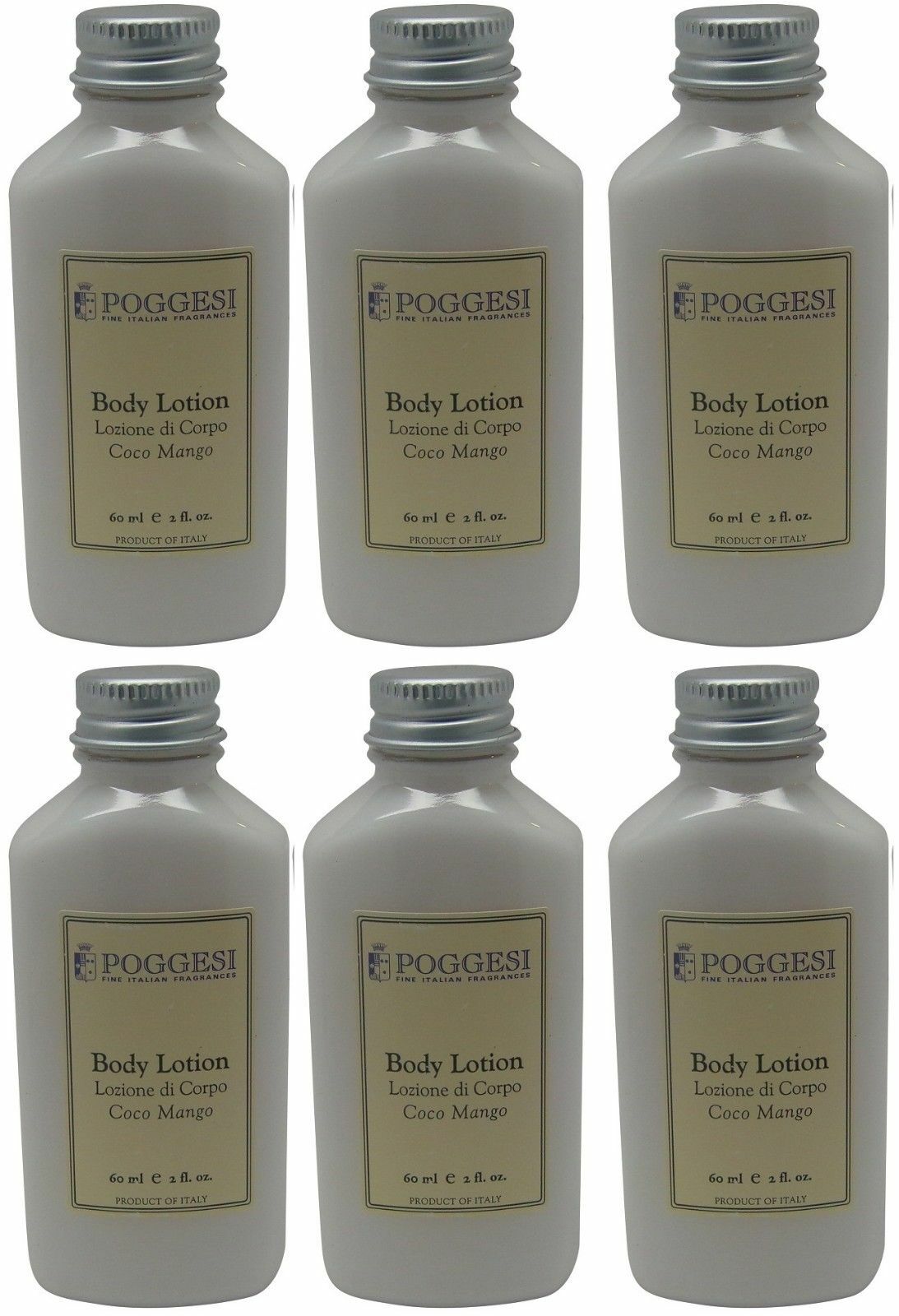 Poggesi Coco Mango Lotion Lot of 6 each 2oz Bottles. Total of 12oz