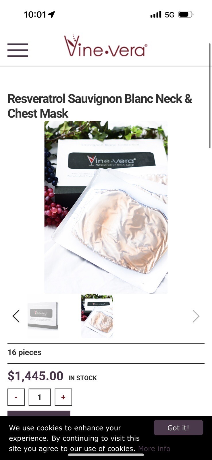 Vine Vera Resveratrol Sauvignon Blanc Neck & Chest Mask #32779