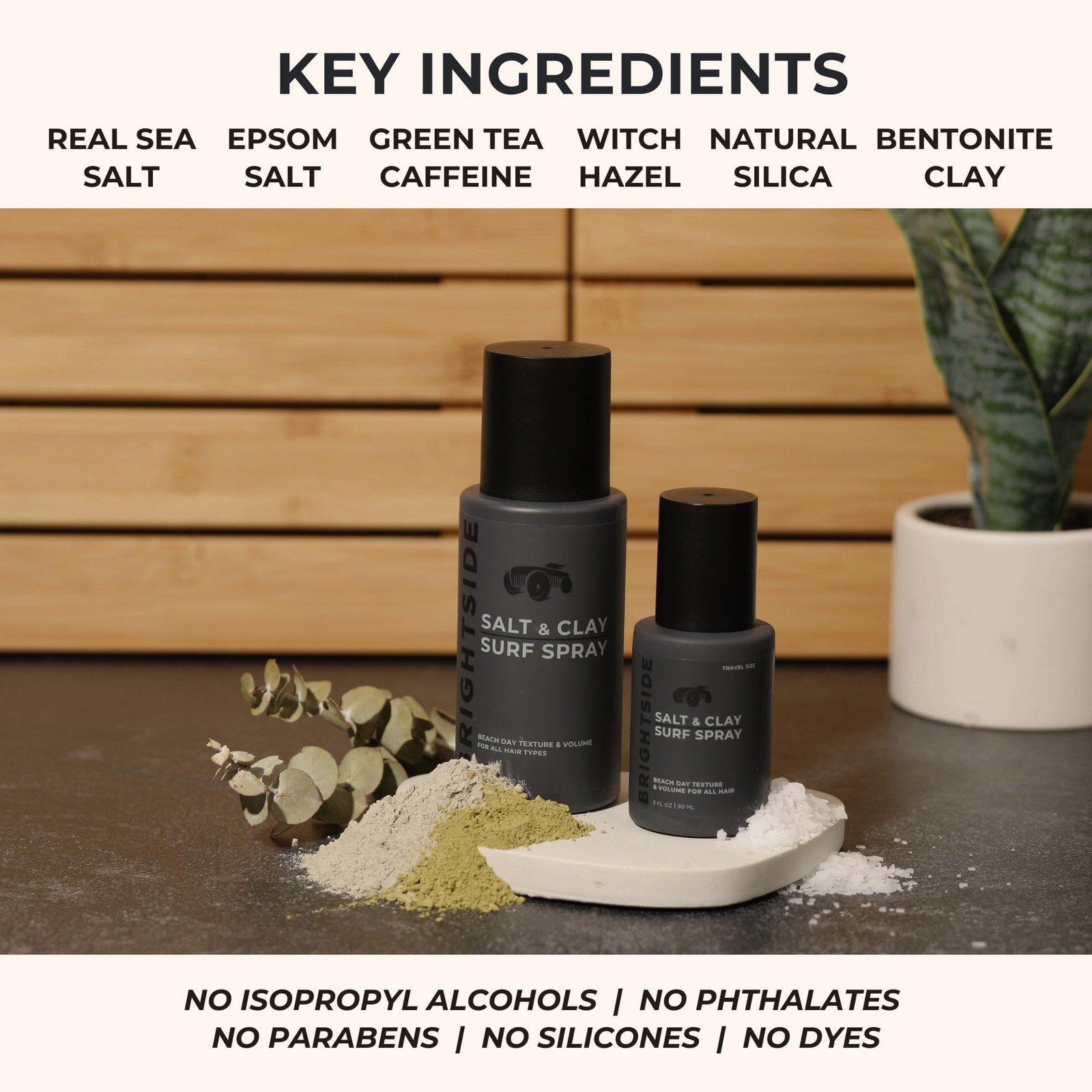 BRIGHTSIDE Salt & Clay Surf Spray – Instant Volume 6 Ounce (Pack of 1), Grey