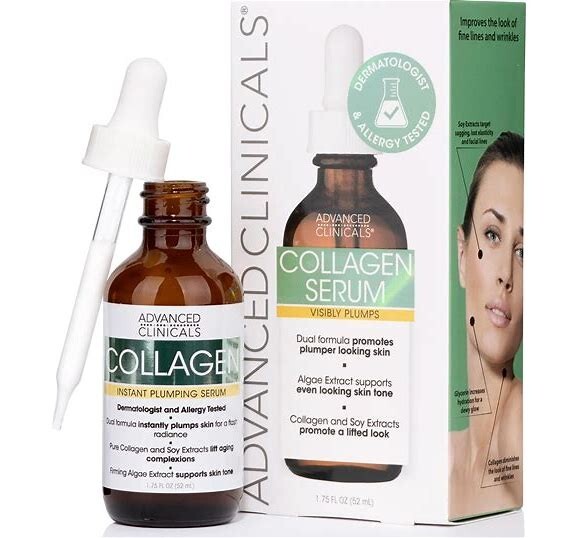 Advanced Clinicals Collagen Face Serum Visibly Plumps Allergy Tested 1.75 Fl Oz
