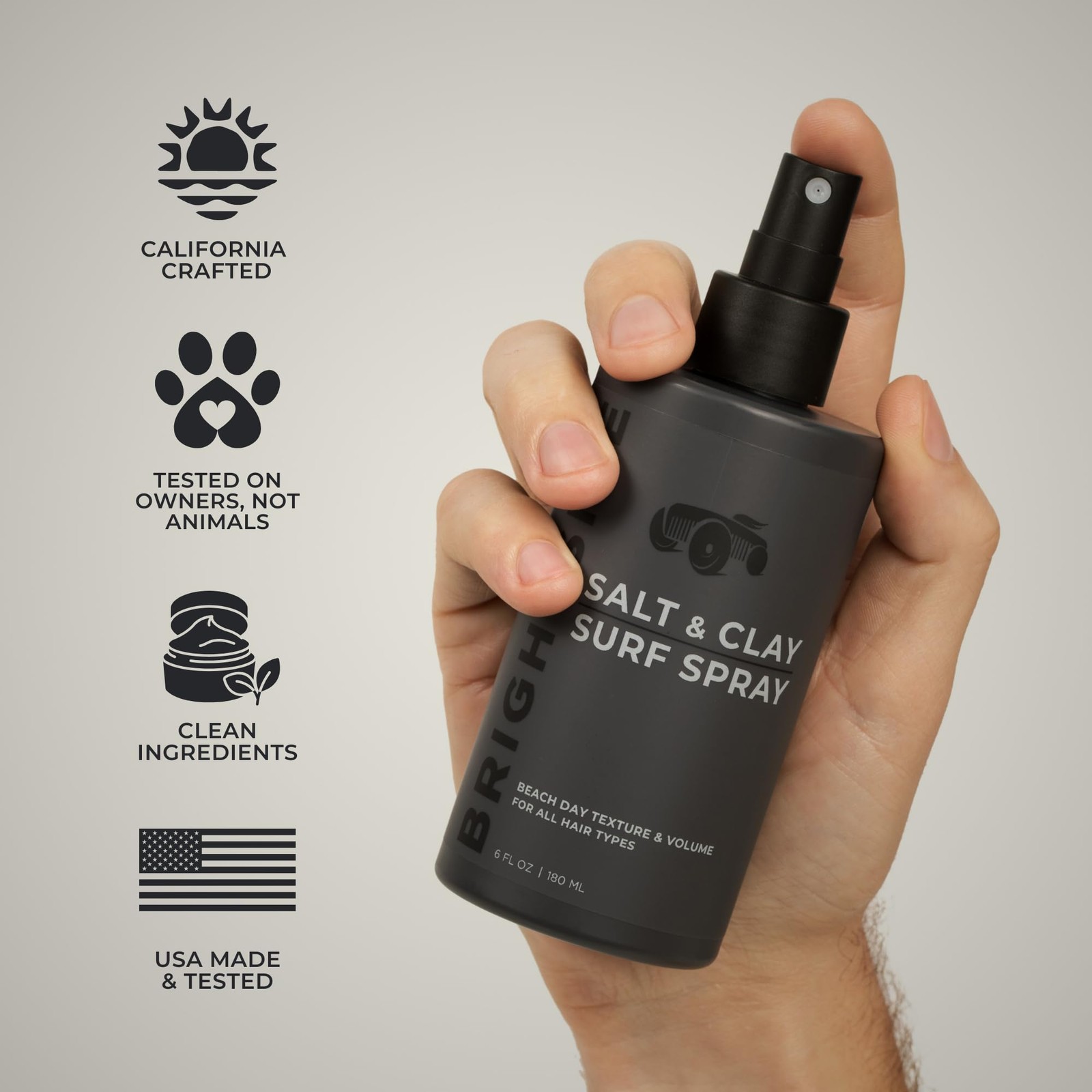 BRIGHTSIDE Salt & Clay Surf Spray – Instant Volume 6 Ounce (Pack of 1), Grey