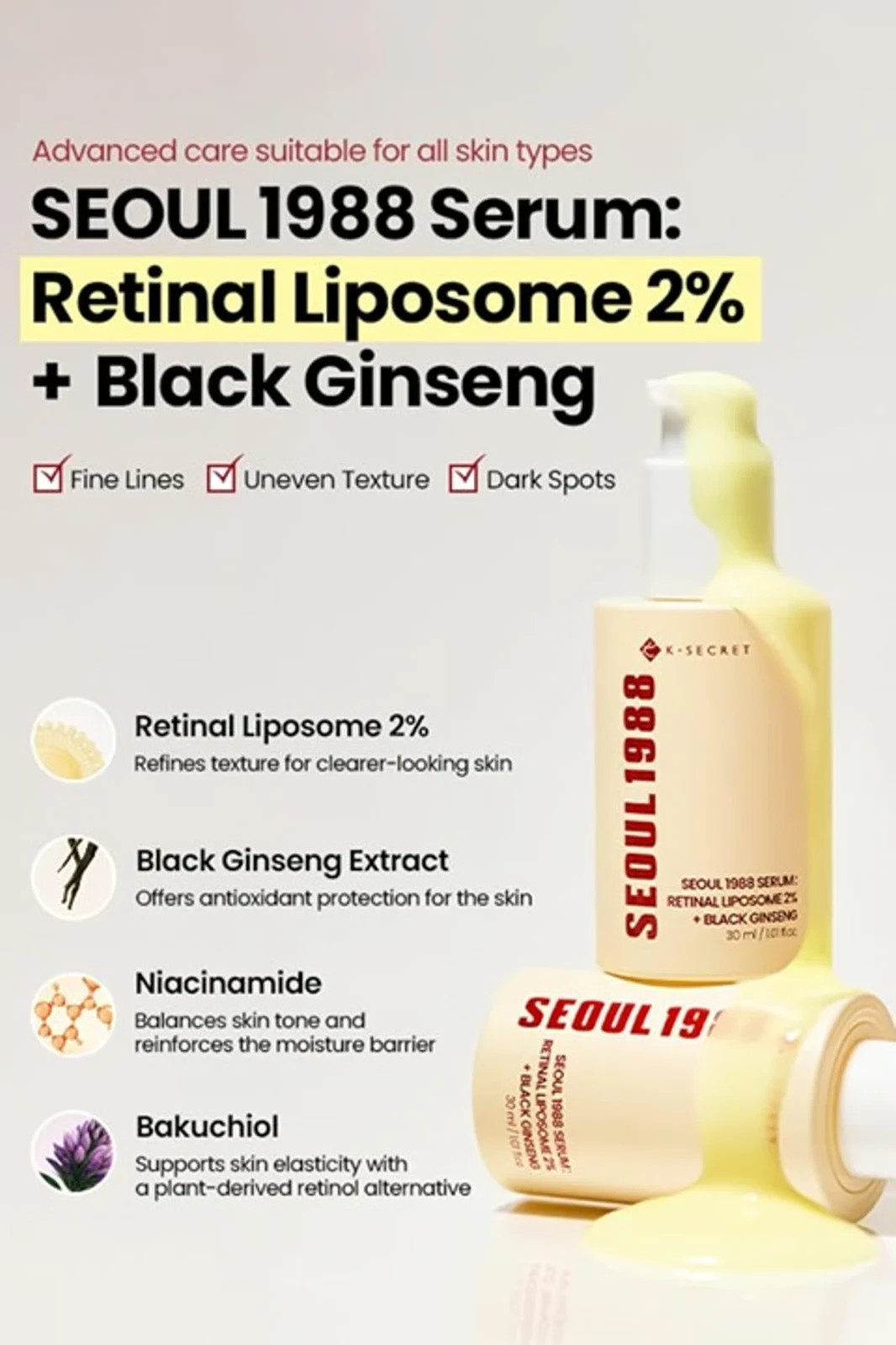 3 PACK KSECRET SEOUL 1988 Retinal Serum Formulated with Advanced Retinal