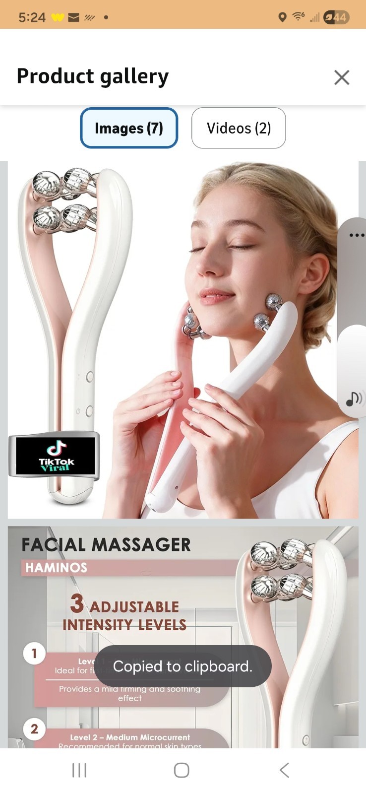 Microcurrent Facial Massager with 3D Roller, 3 Intensity Levels, USB‑C…